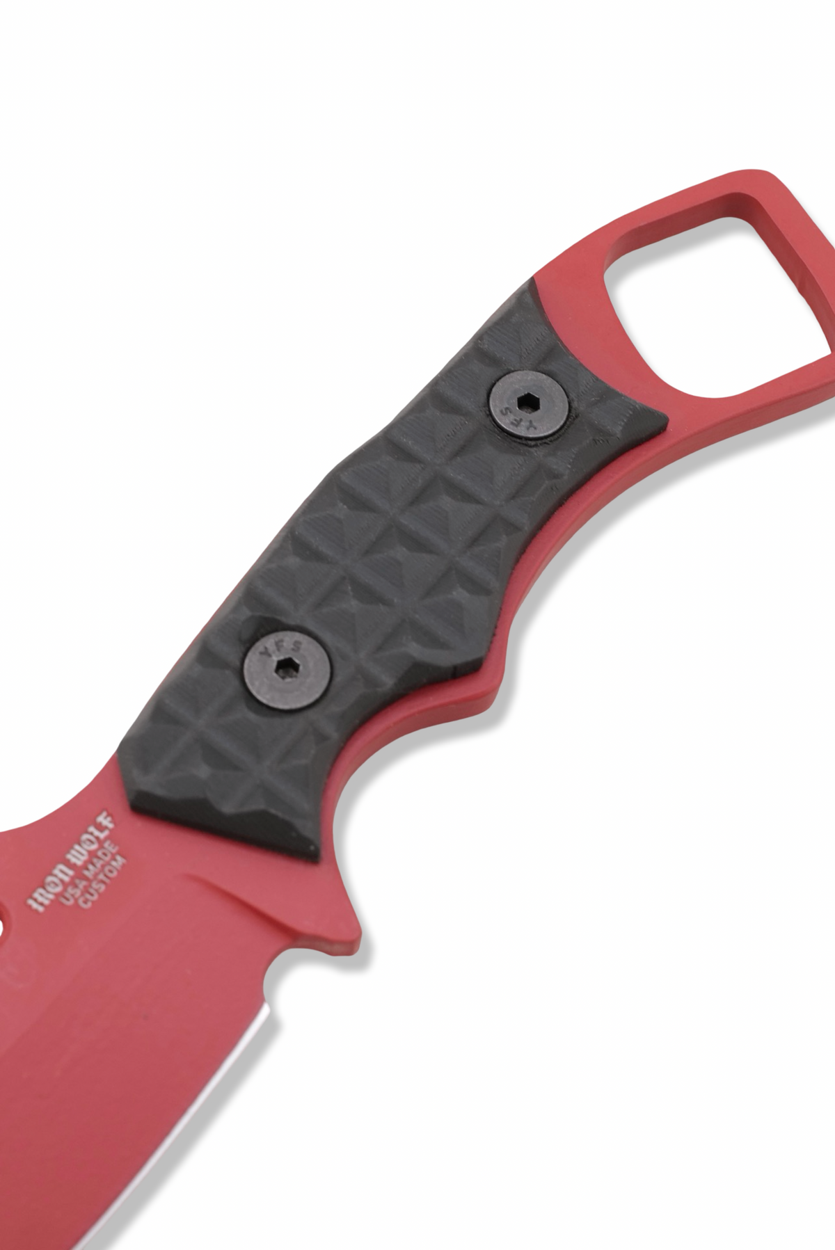 RPM Iron Wolf - Crimson Red Cerakote / Frag Pattern Black Richlite Handle / Leather Sheath Included