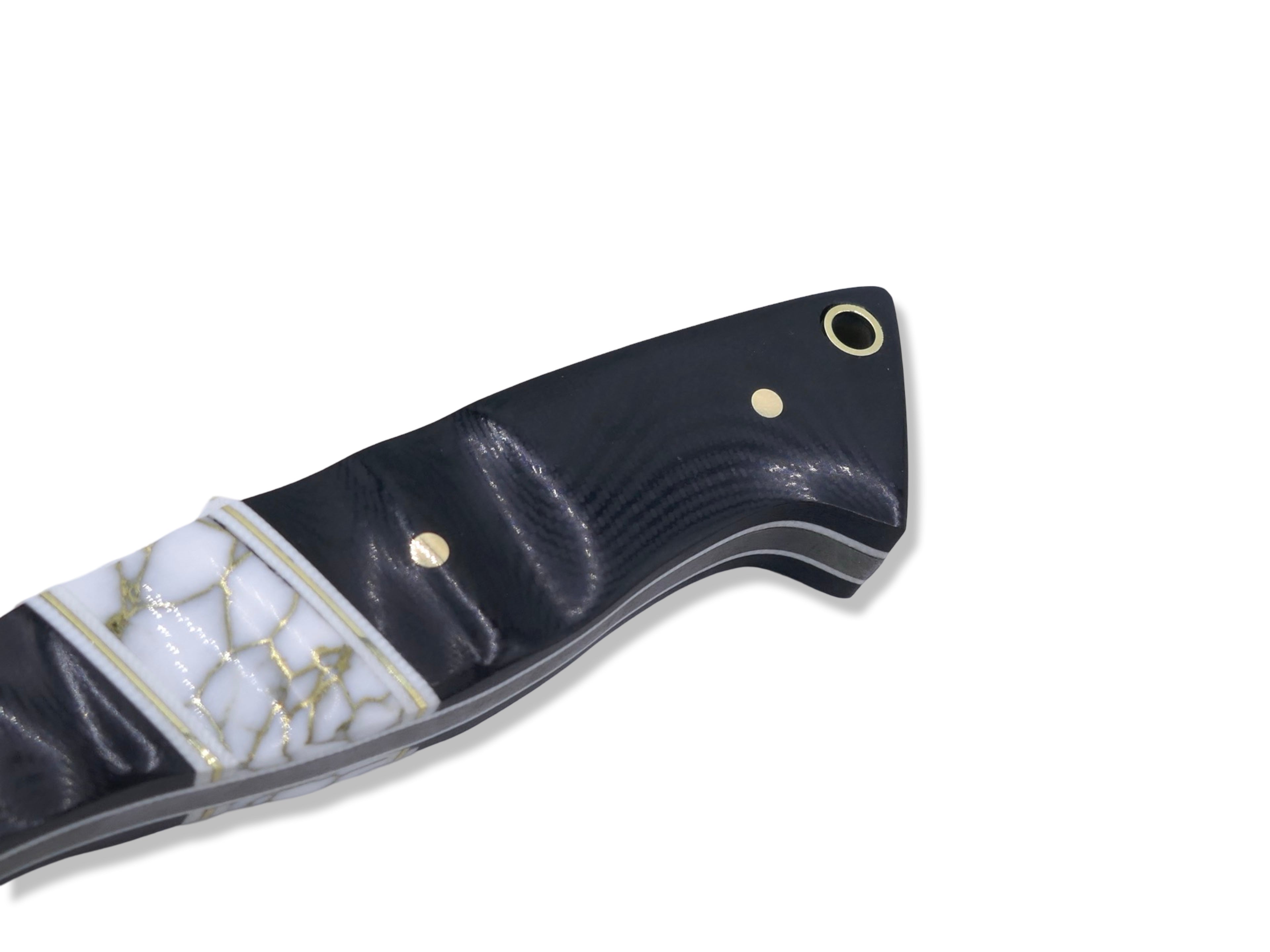 Reaper Custom 1 of 1  Harpoon Hollow Grind - Dark Stonewash / Black G-10 / White G-10 + Brass Splits / Tru Stone Inlay / White G-10 Liner