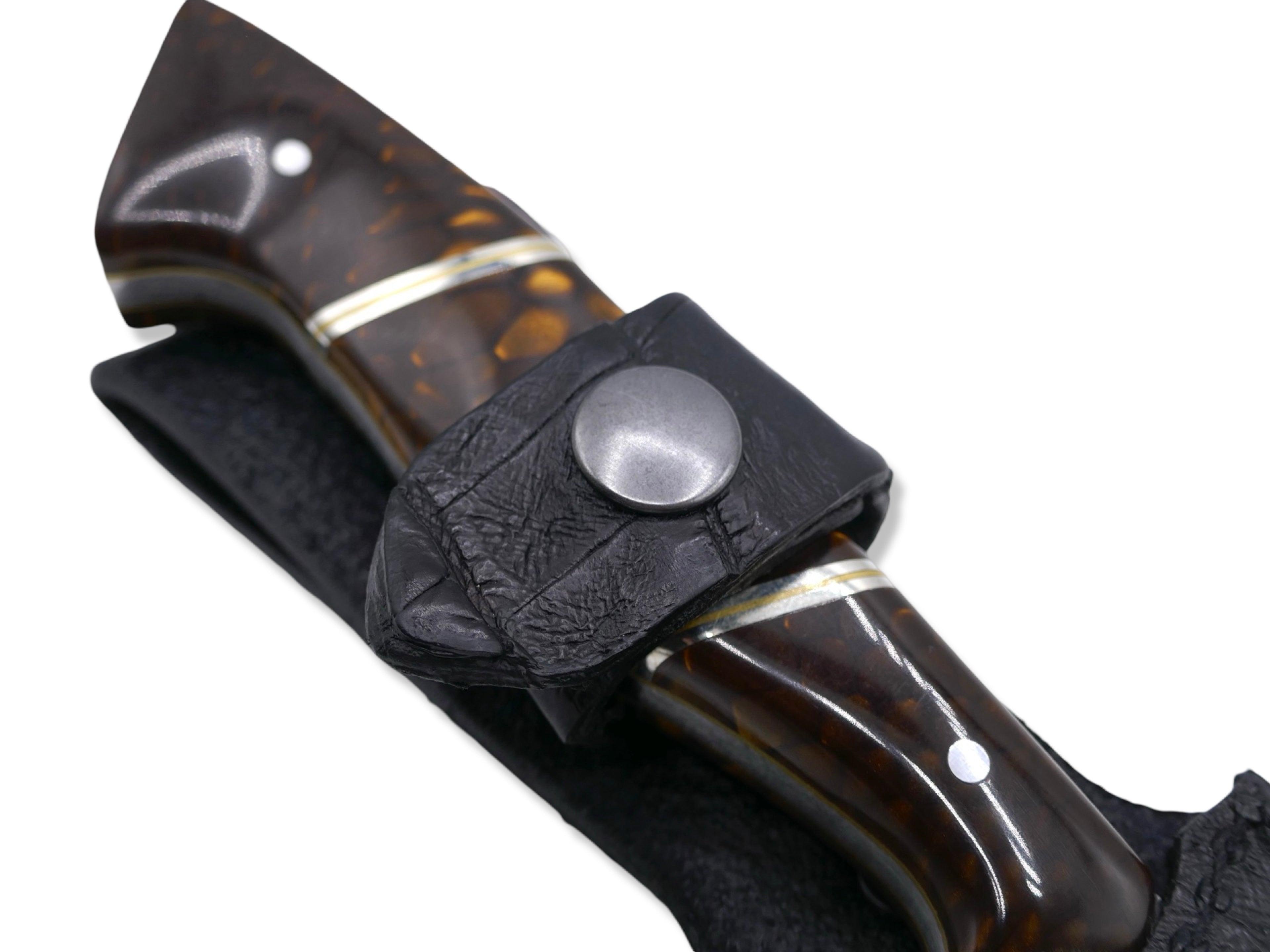 Reaper Custom - Polished Stainless Dragon Scale Pattern San Mai Damascus / Crocodile Sheath