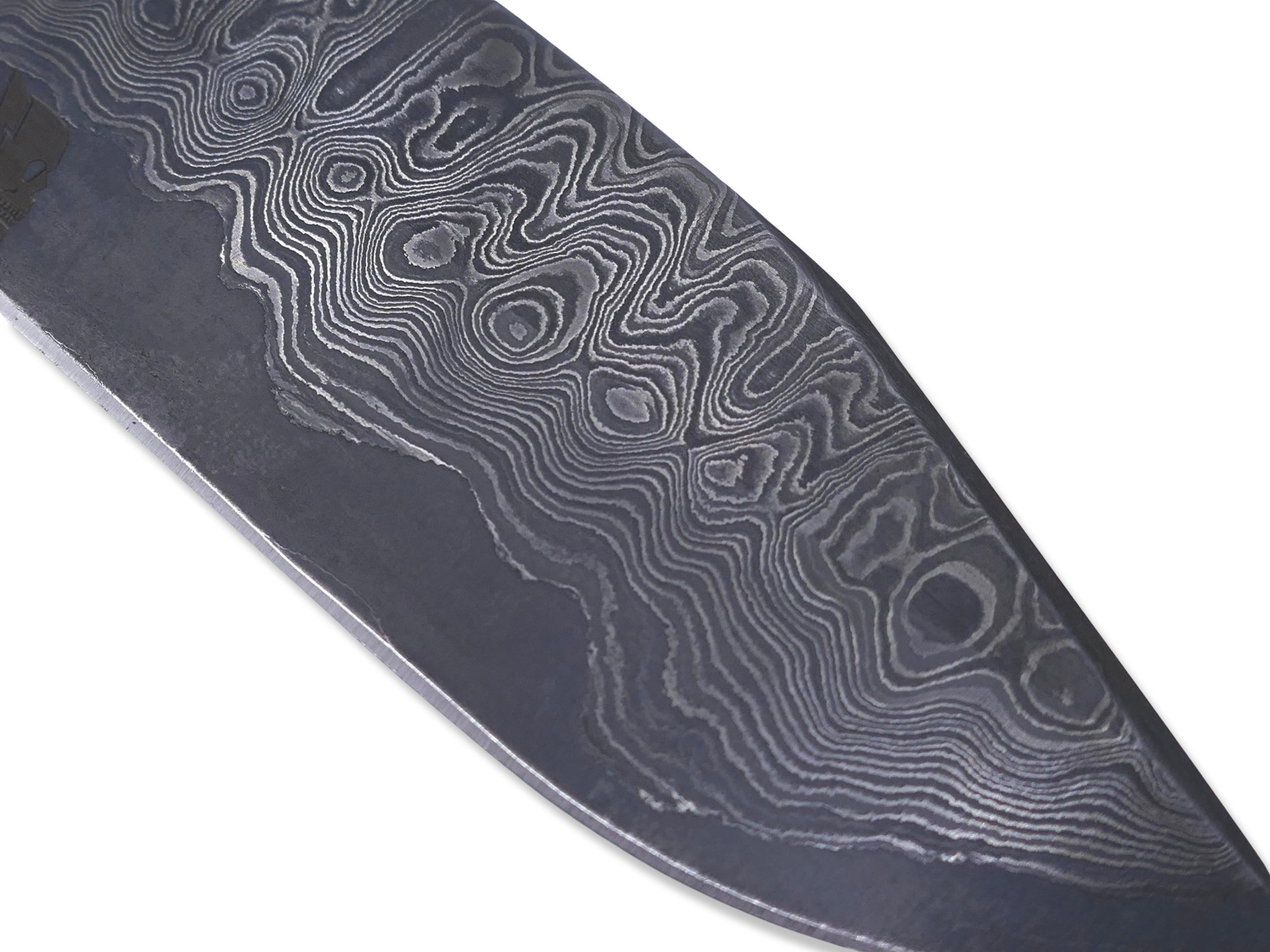 Slayer Damascus - Hollow Grind /  Ebony / Tru-Stone Inlay / White and Blue G-10 Inlay / Blue G-10 Liner