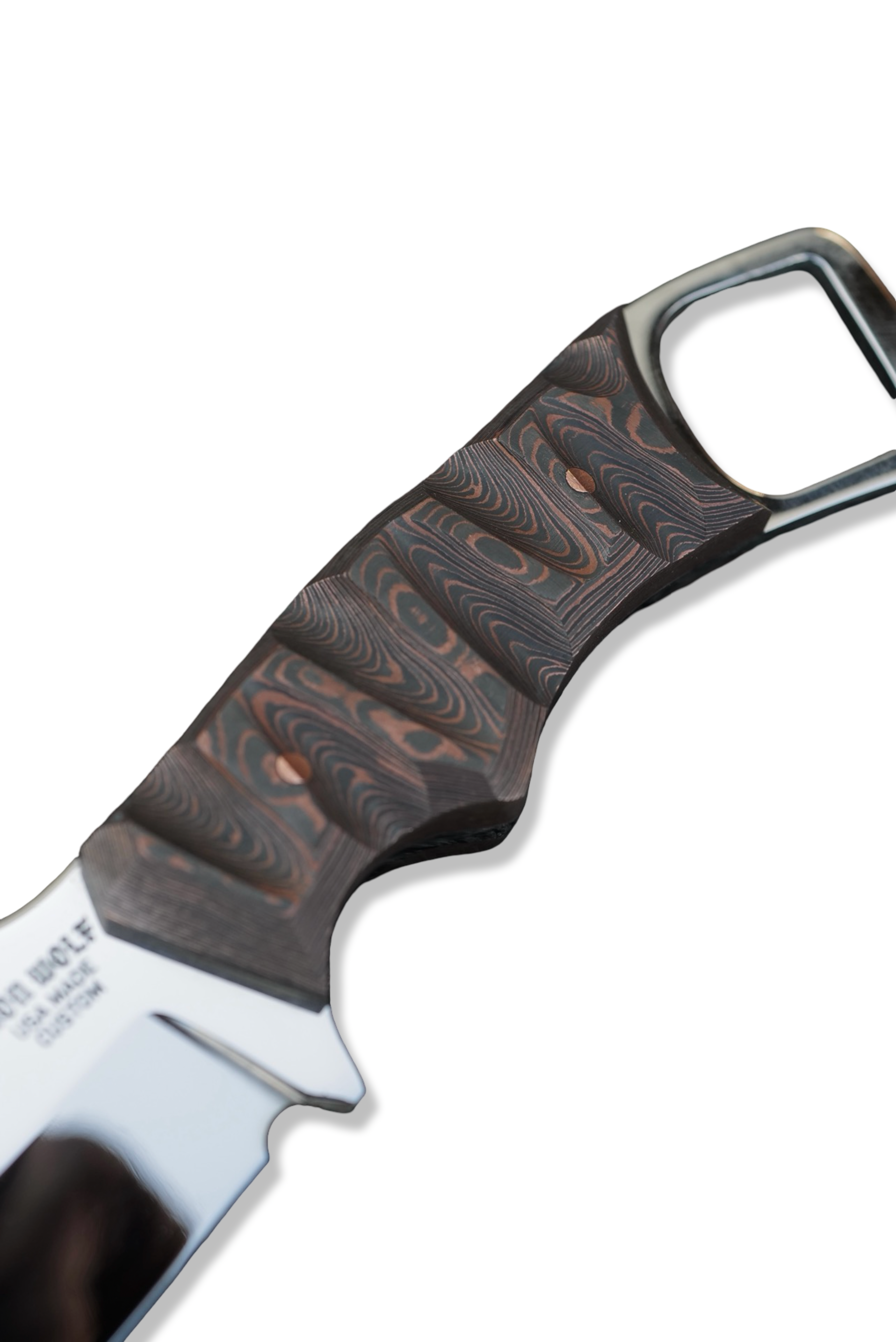 CUSTOM RPM Iron Wolf - Mirror Polish / Fat Carbon Handle / Copper Pins - USA Made Stealth Bomber Sheath included