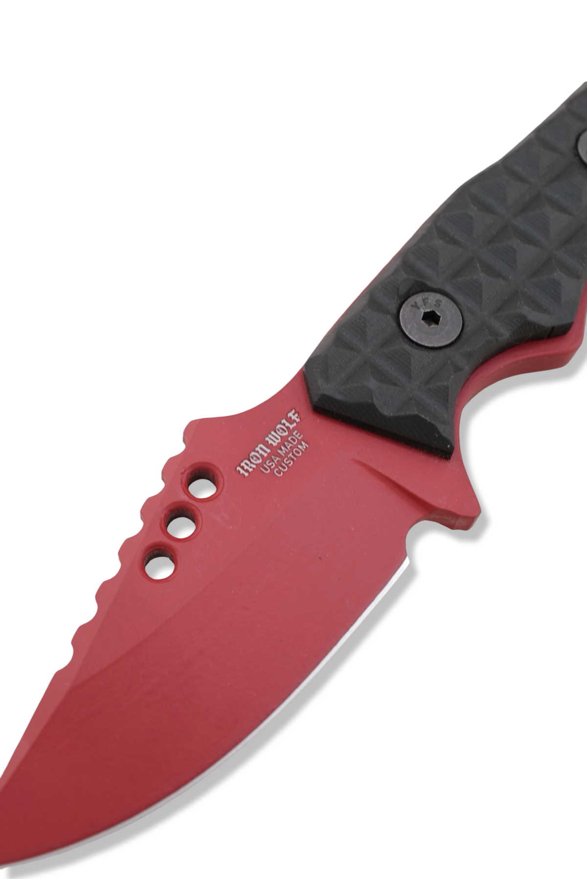 RPM Iron Wolf - Crimson Red Cerakote / Frag Pattern Black Richlite Handle / Leather Sheath Included
