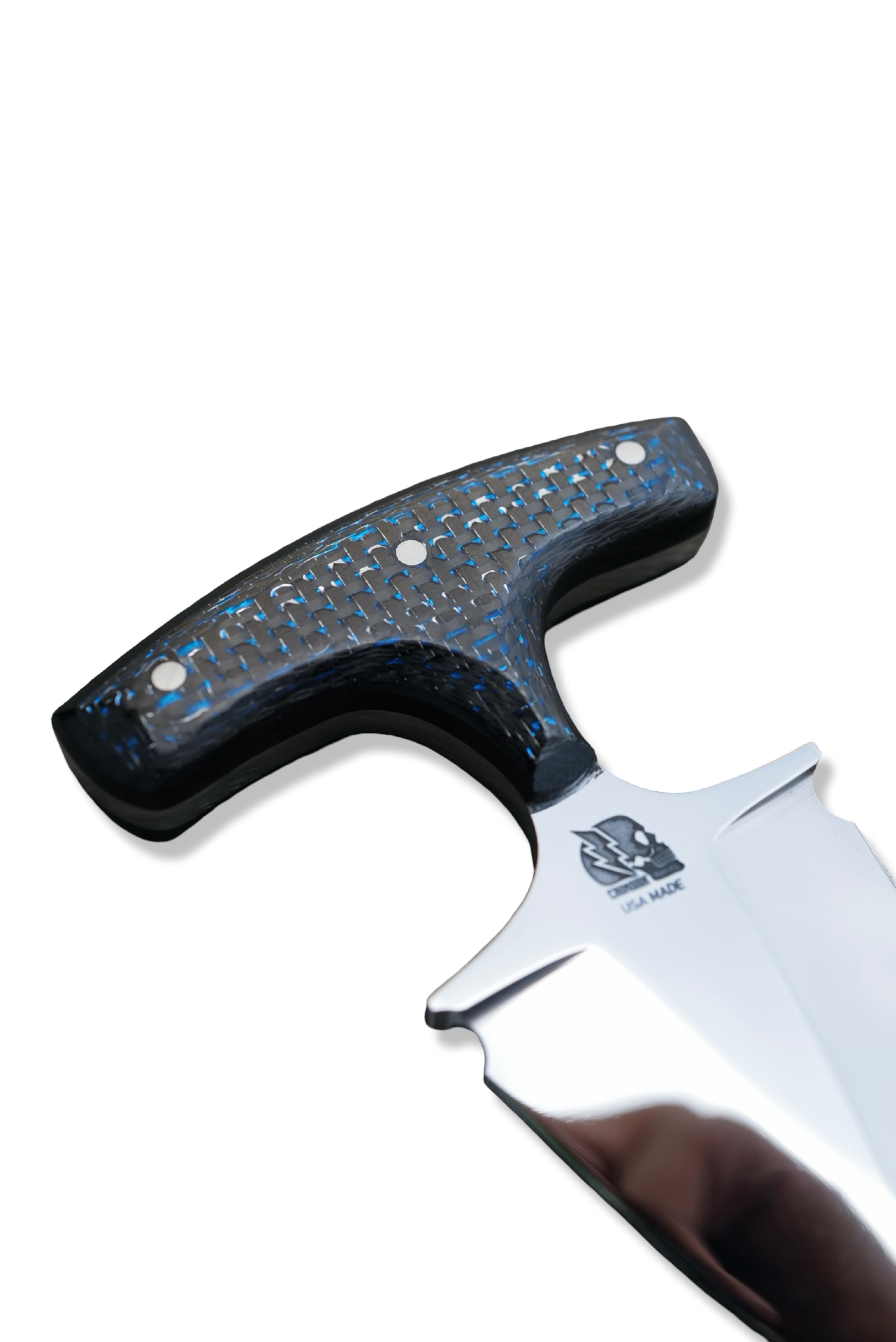 Custom Push Dagger - Mirror Polish / Blue Carbon Fiber + Black G-10 Handle / Sheath Included