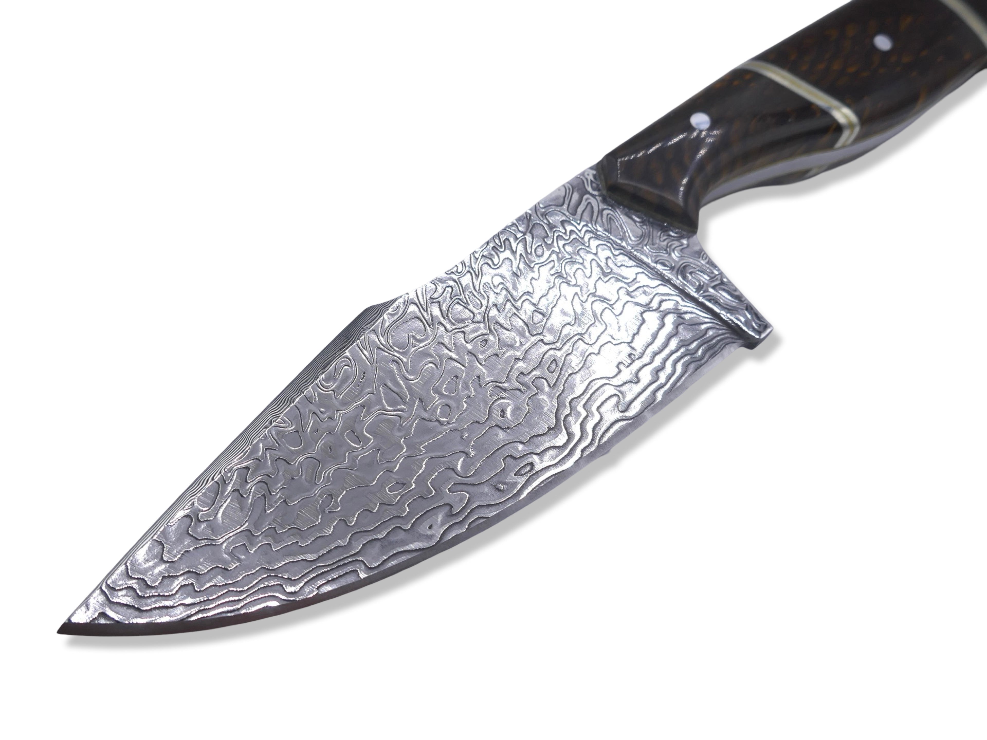 Reaper Custom - Polished Stainless Dragon Scale Pattern San Mai Damascus / Crocodile Sheath