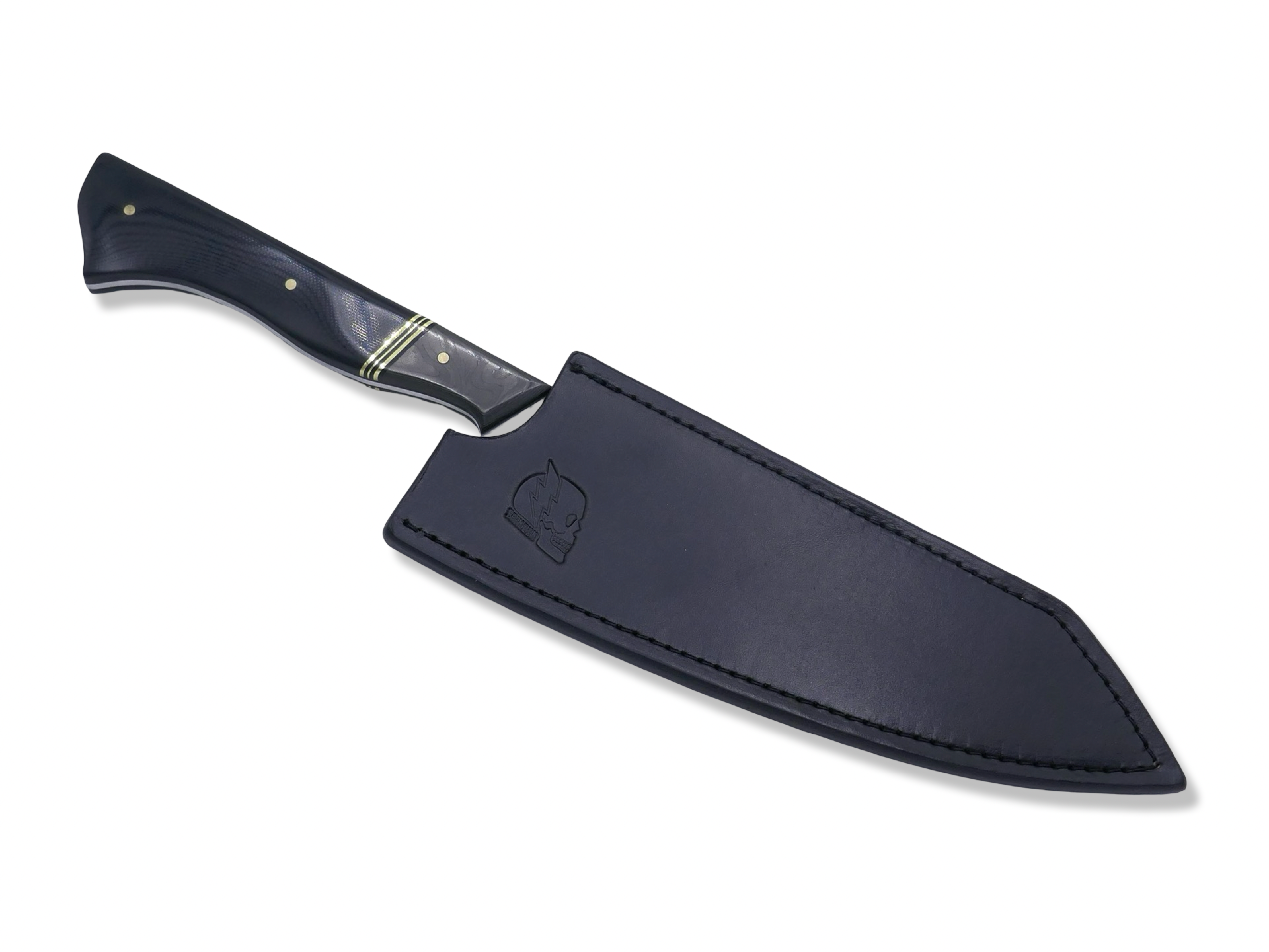 CUSTOM Chef Knife - Camo Carbon / Triple Brass Split / Black G-10 Handle
