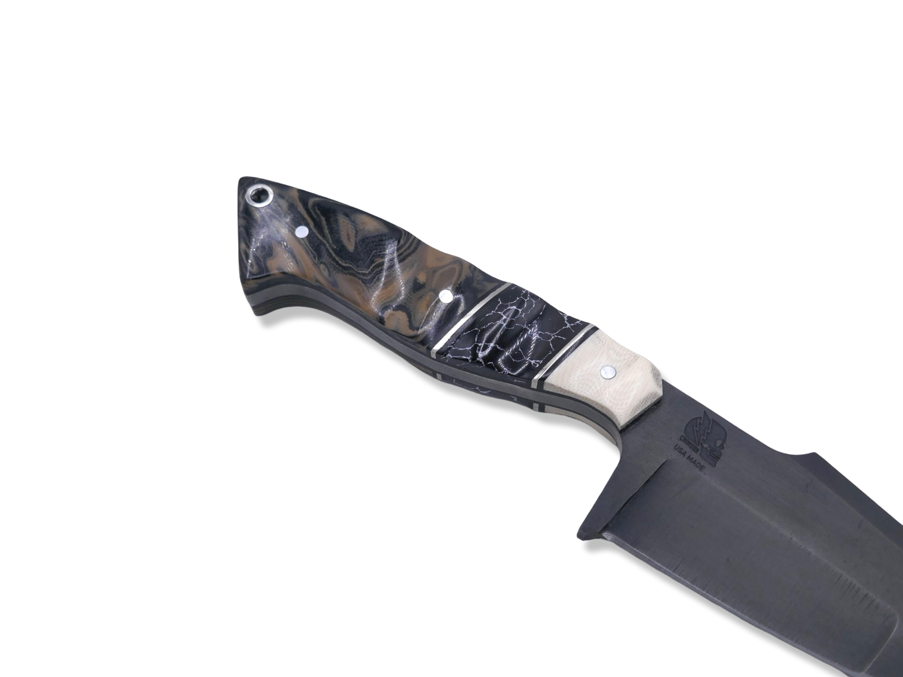 Reaper Custom 1 of 1 - Compound Grind / Tungsten Finish / Ivory G-10 / Nickel Splits/ Tru Stone Inlay / G-10 Burl