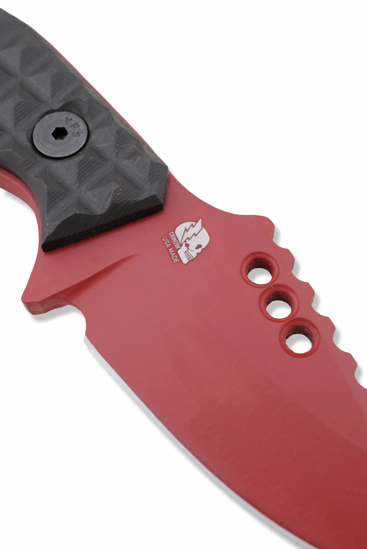 RPM Iron Wolf - Crimson Red Cerakote / Frag Pattern Black Richlite Handle / Leather Sheath Included