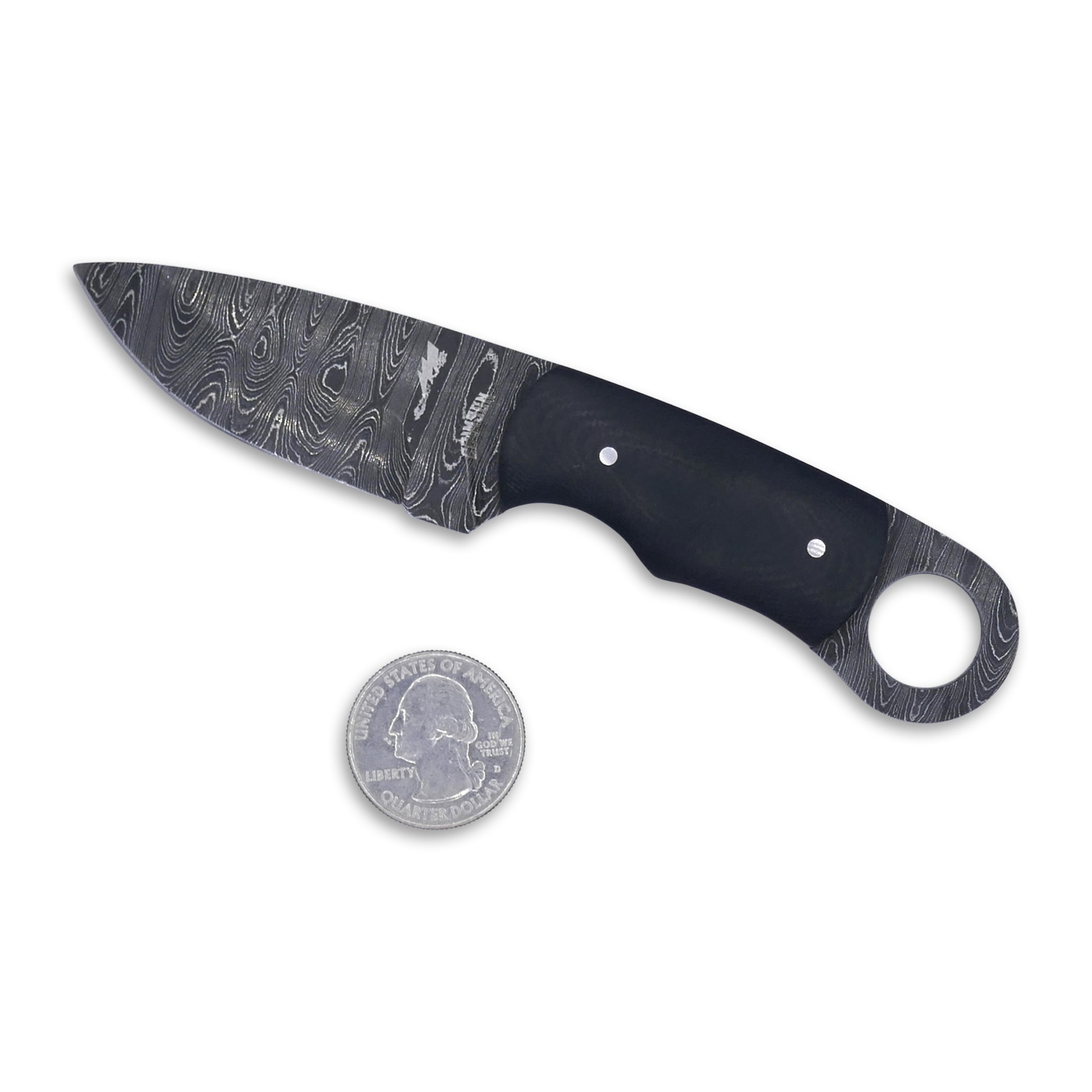 Honey Badger - Damascaus Fixed Blade / Black G-10 handle / Blue Liner - Crimson Tactical