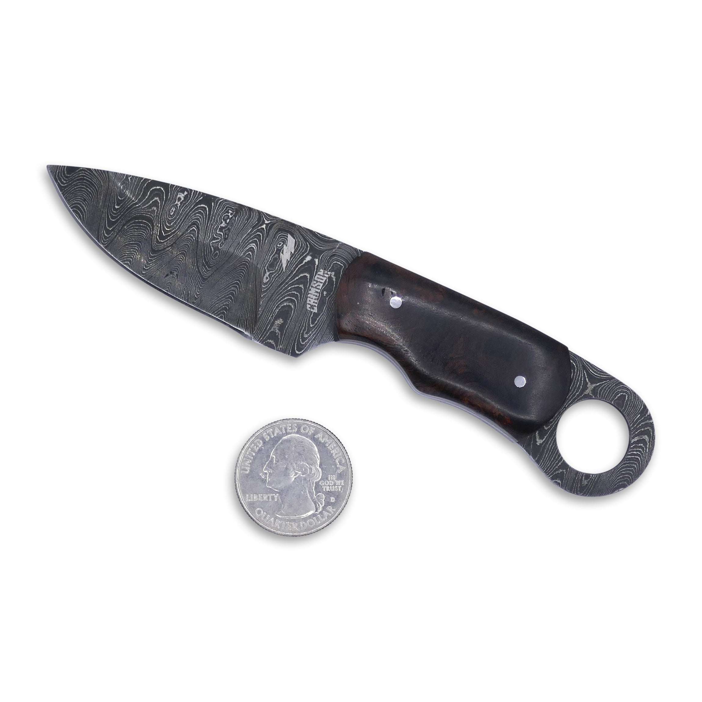 Honey Badger - Damascaus Fixed Blade / Desert Iron Wood / Black Liner - Crimson Tactical