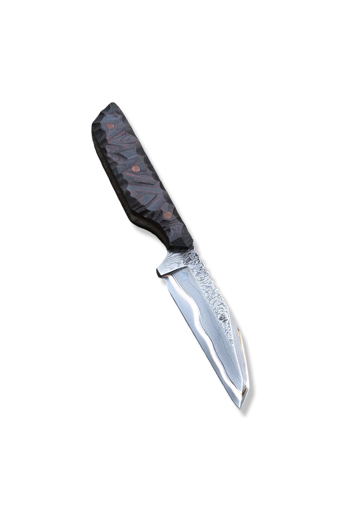 Rattler Custom - Polished Baker Forge Coppermai / Rock Texture Copper Carbon Handle / Copper Pins