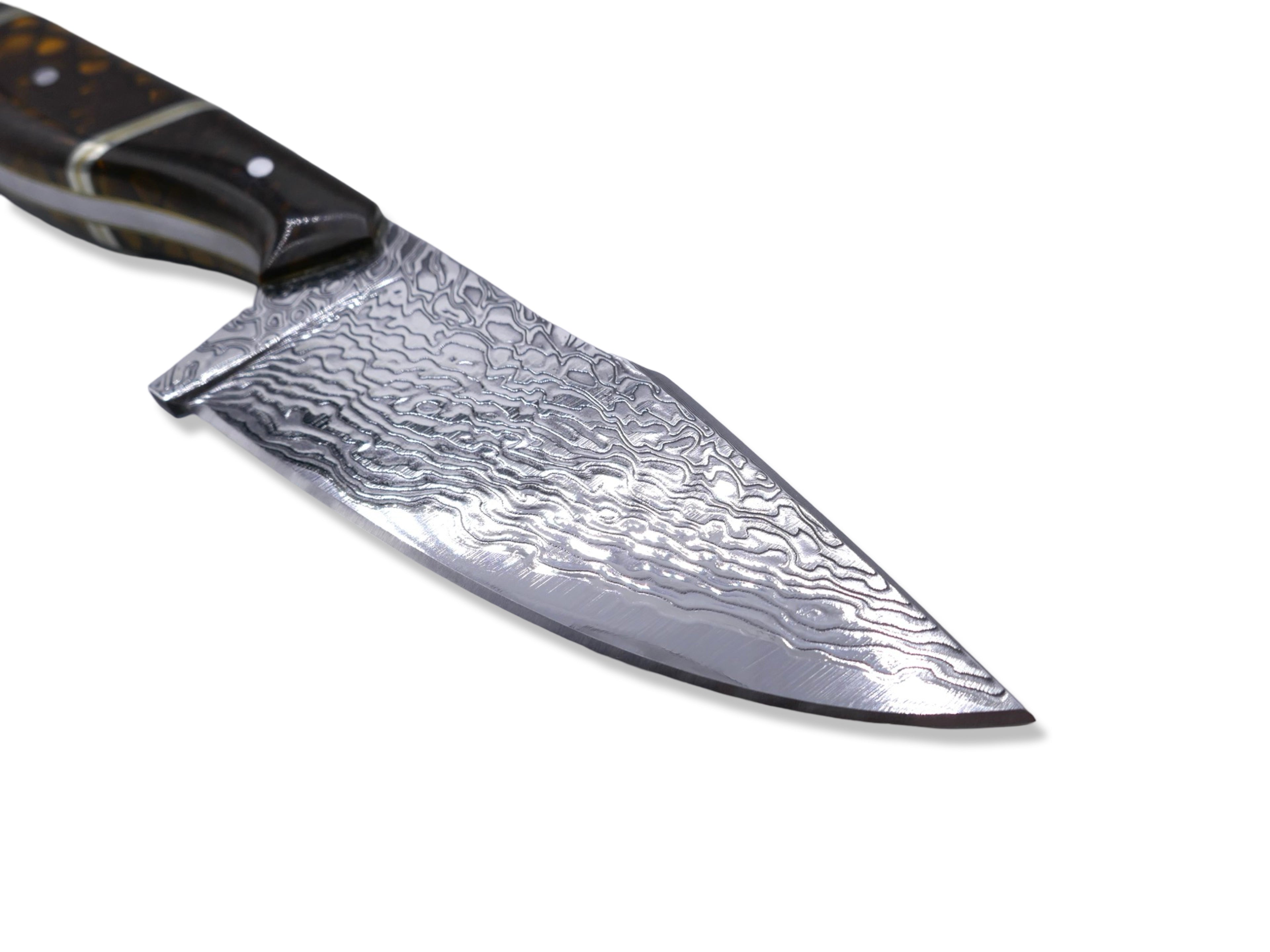 Reaper Custom - Polished Stainless Dragon Scale Pattern San Mai Damascus / Crocodile Sheath