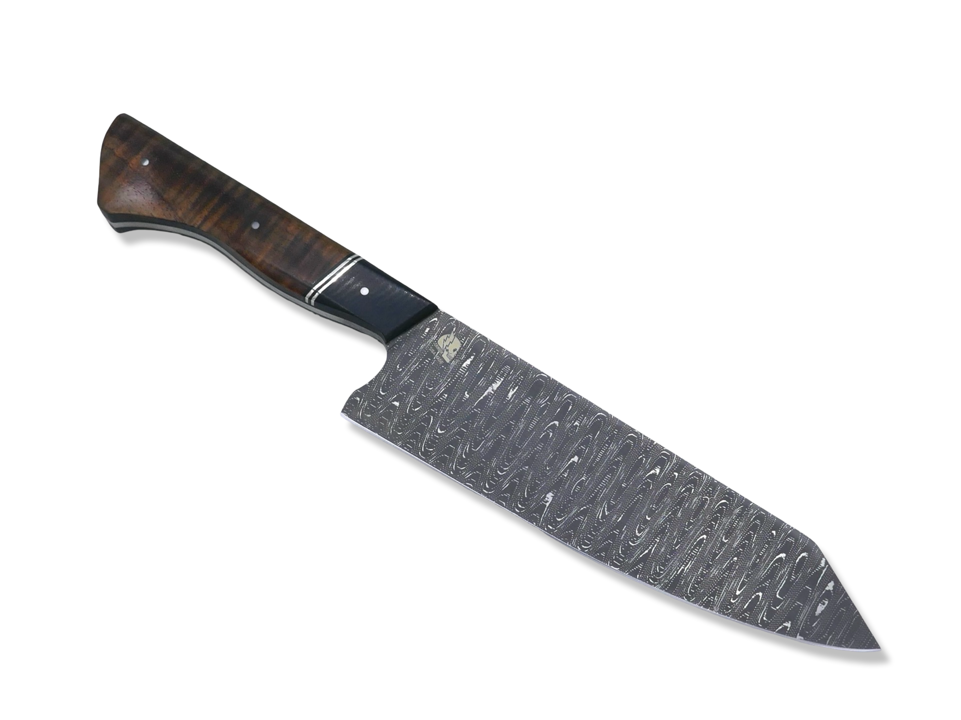 Custom Chef - Vegas Forge Stainless Damascus / Dot Matrix Pattern / Black G-10 / Nickel Split / Hawaiian Koa