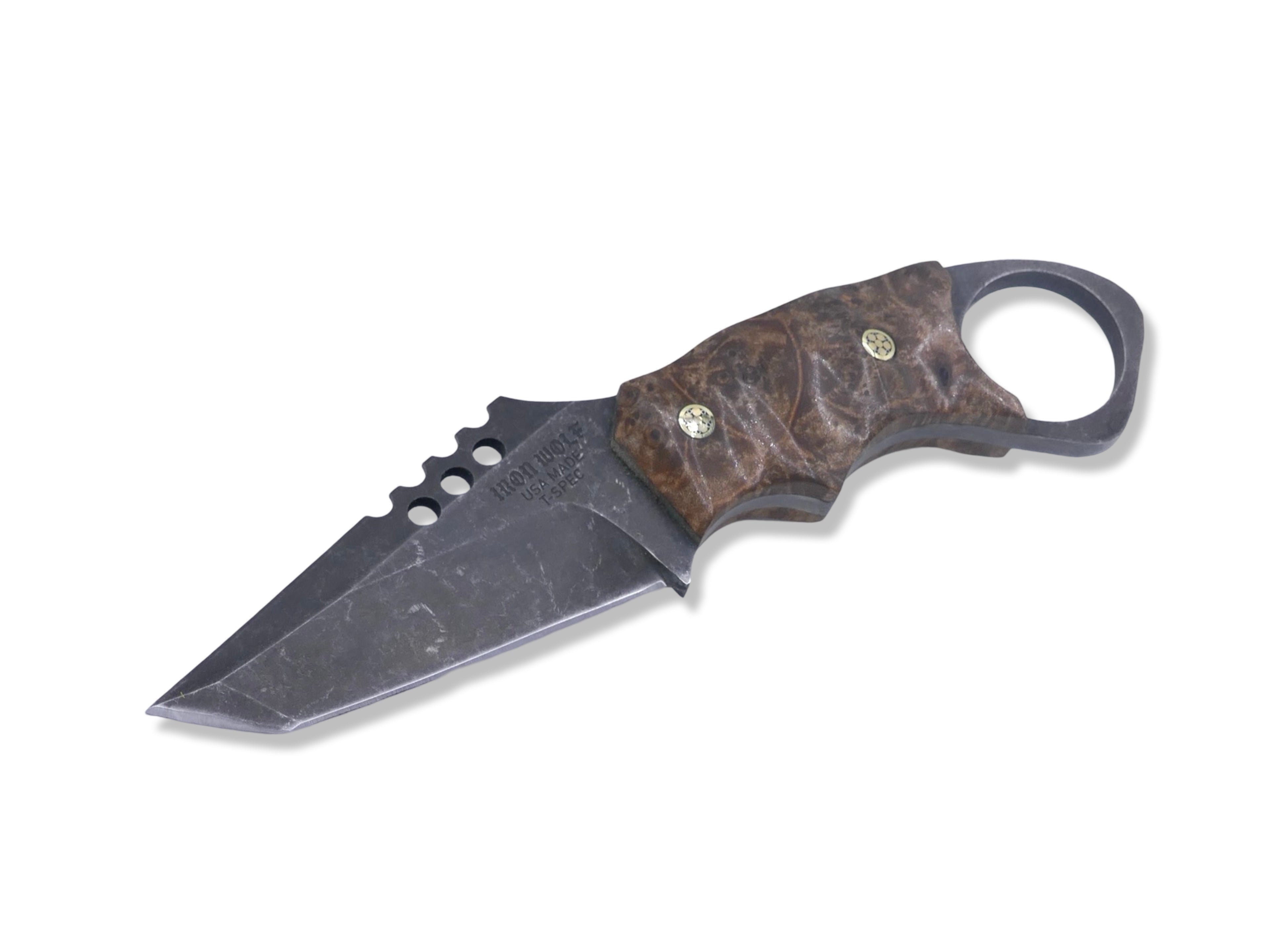 IRON WOLF Custom 1 of 1  - Dark Stonewash / Burl Handle / Mosaic Pins