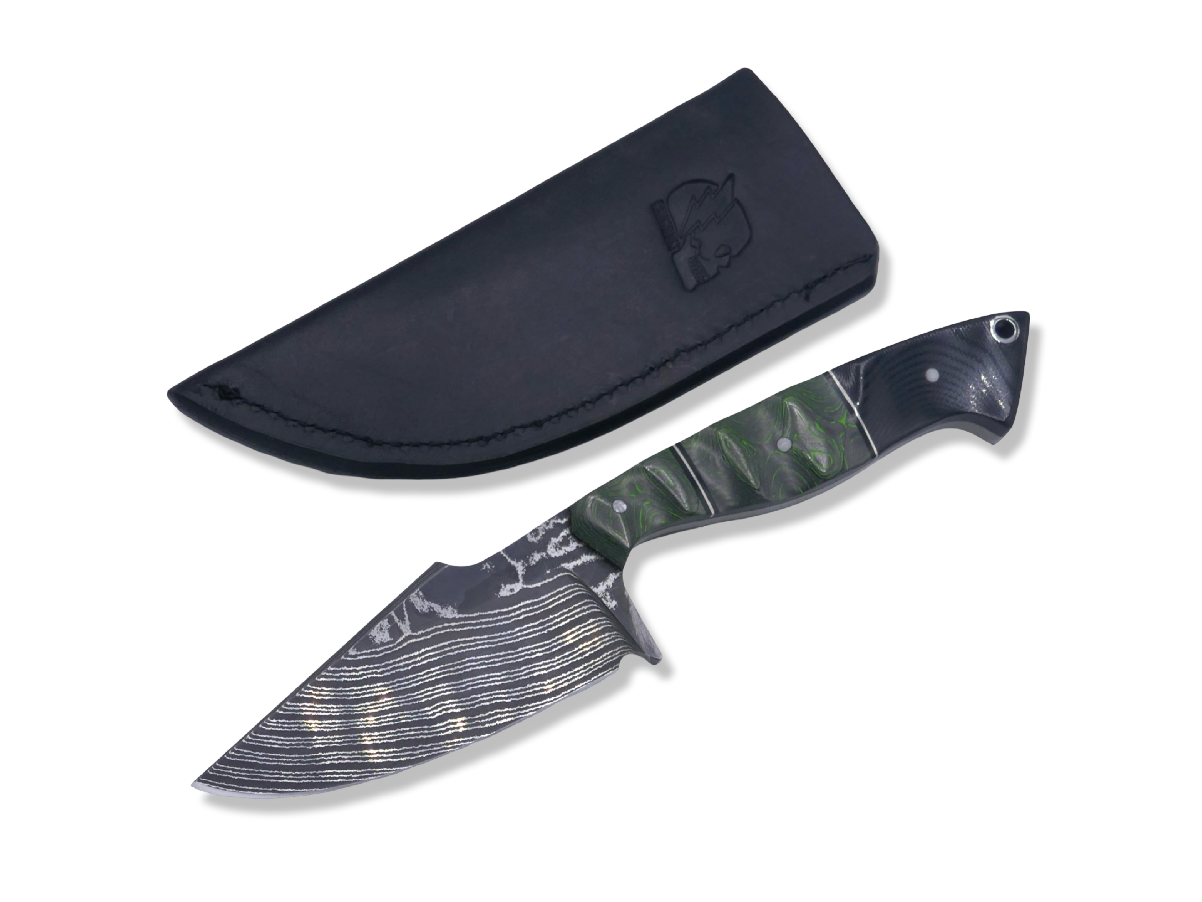 Reaper Custom 1 of 1 - Vegas Forge Damascus / Toxic Moss Camo Carbon / Nickel Splits / Black G-10 - SHEATH INCLUDED
