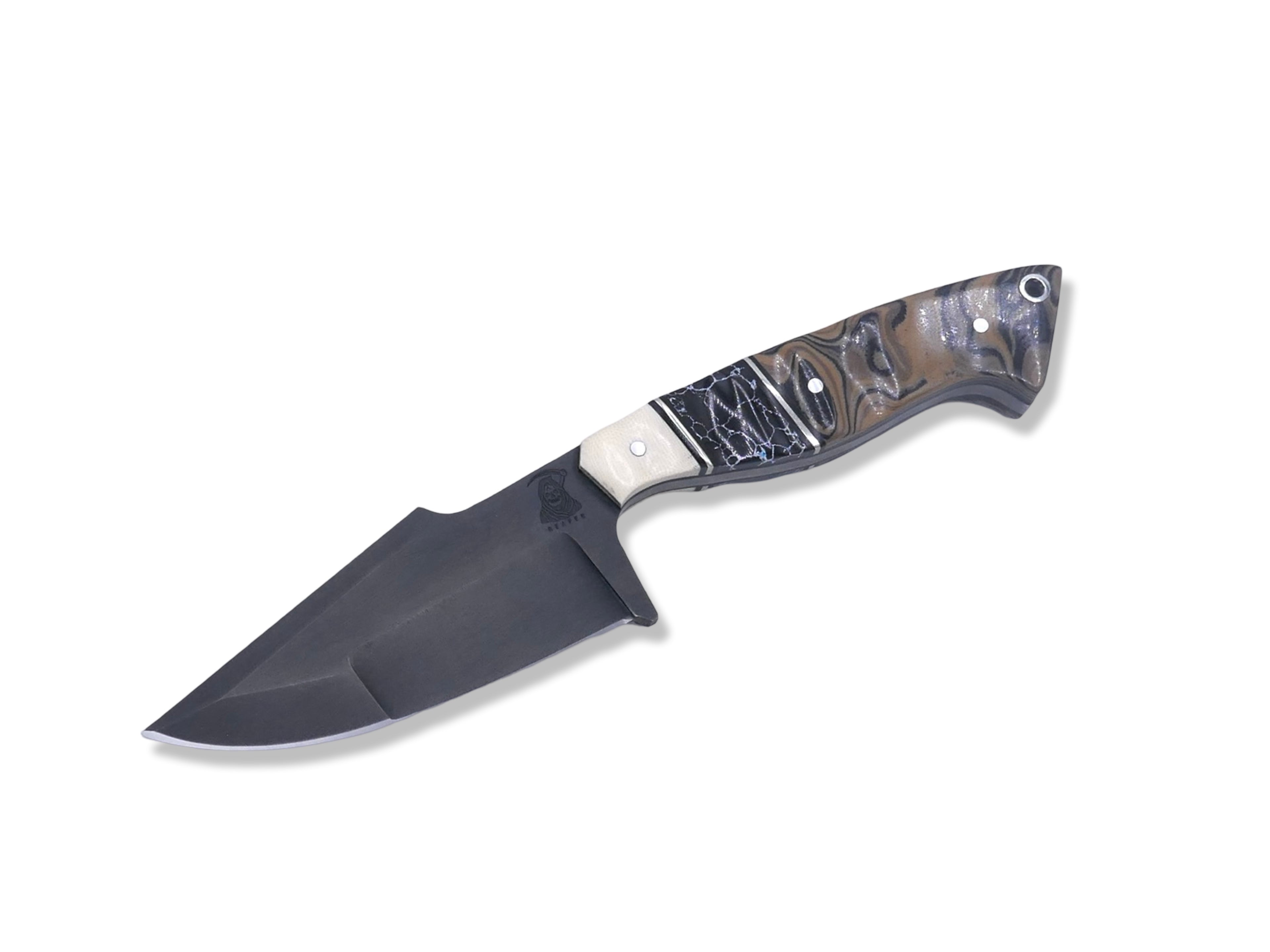 Reaper Custom 1 of 1 - Compound Grind / Tungsten Finish / Ivory G-10 / Nickel Splits/ Tru Stone Inlay / G-10 Burl