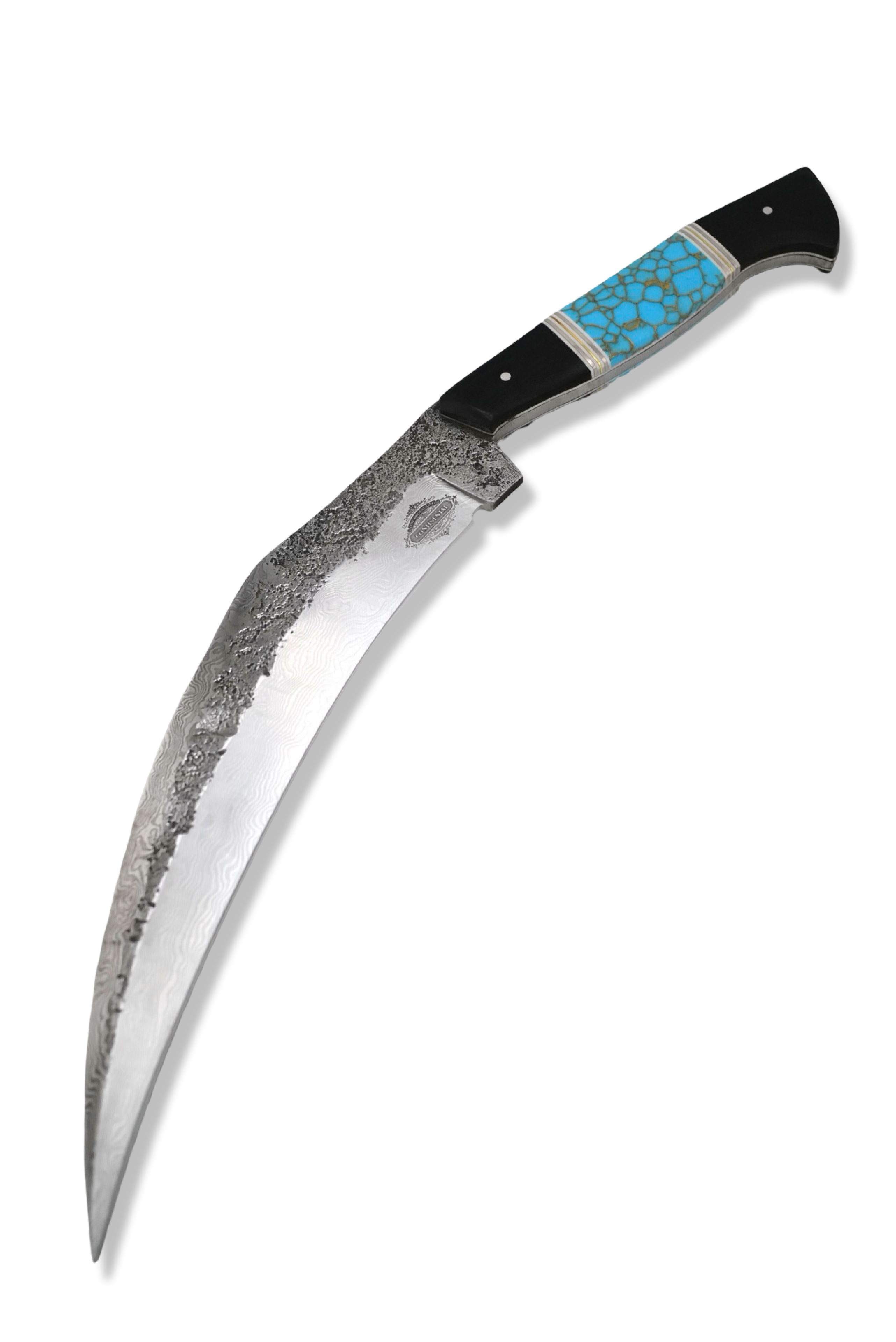 Forged Damascus Custom - Polished Damascus / Black G-10 / Brass Splits / Tru Stone Inlay