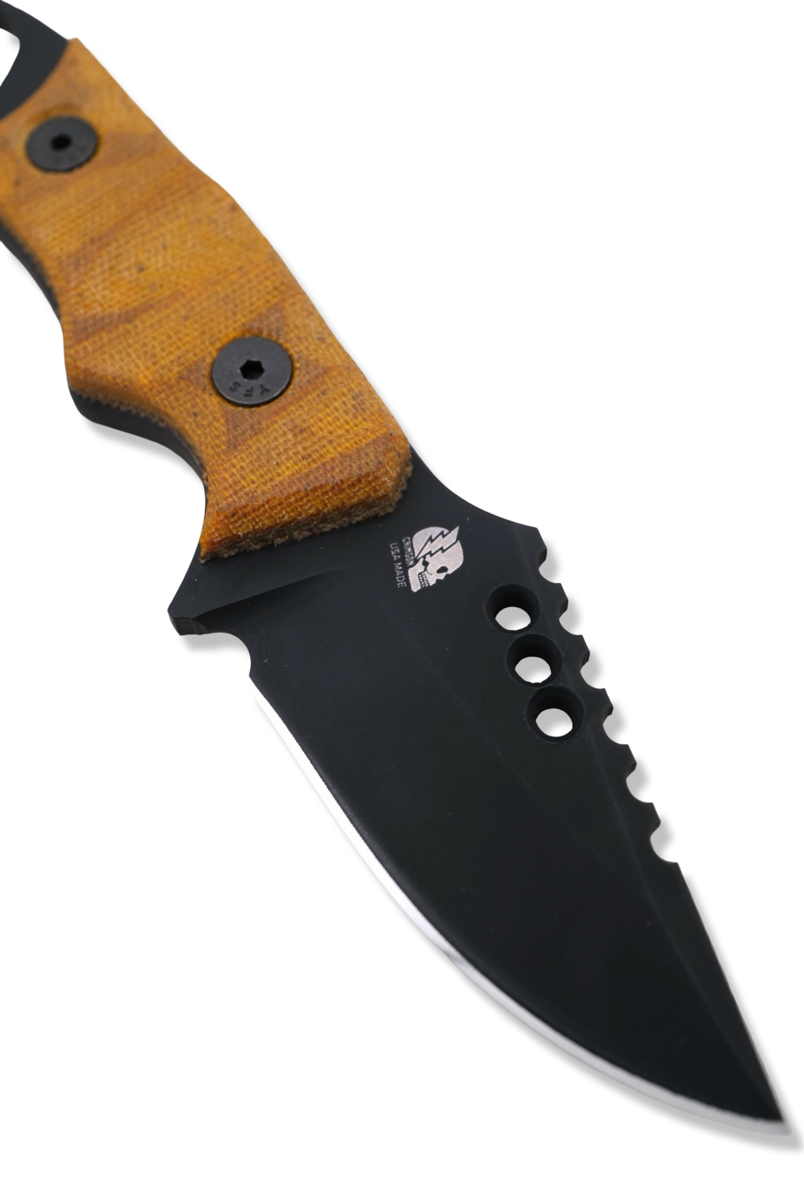 RPM Iron Wolf Custom 1/1  - Black Cerakote / Vintage Westinghouse Butterscotch Micarta /  Leather Sheath Included
