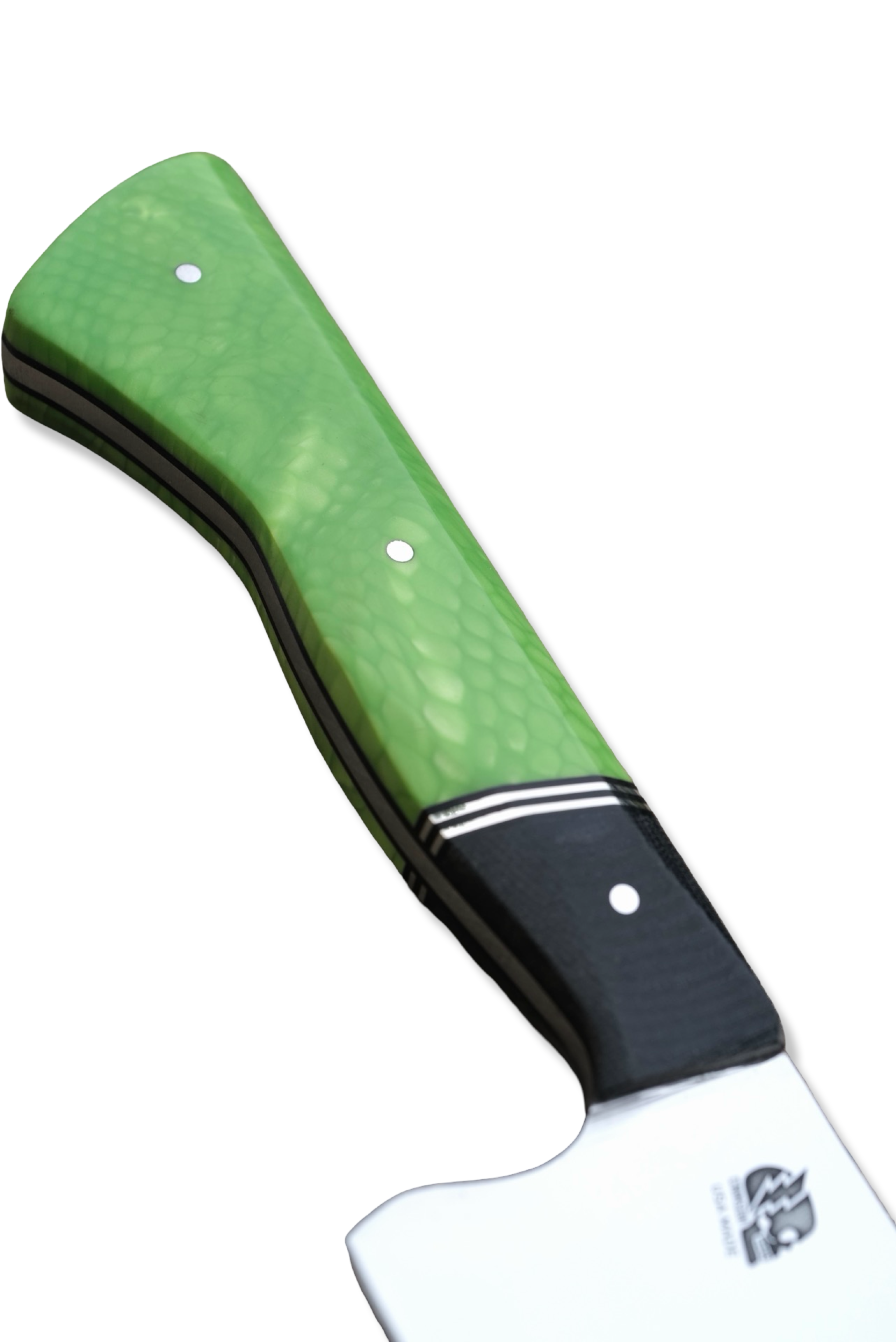 Custom Chef - Mirror Polish / Black G-10 / Nickel Split / Green Scale Handle