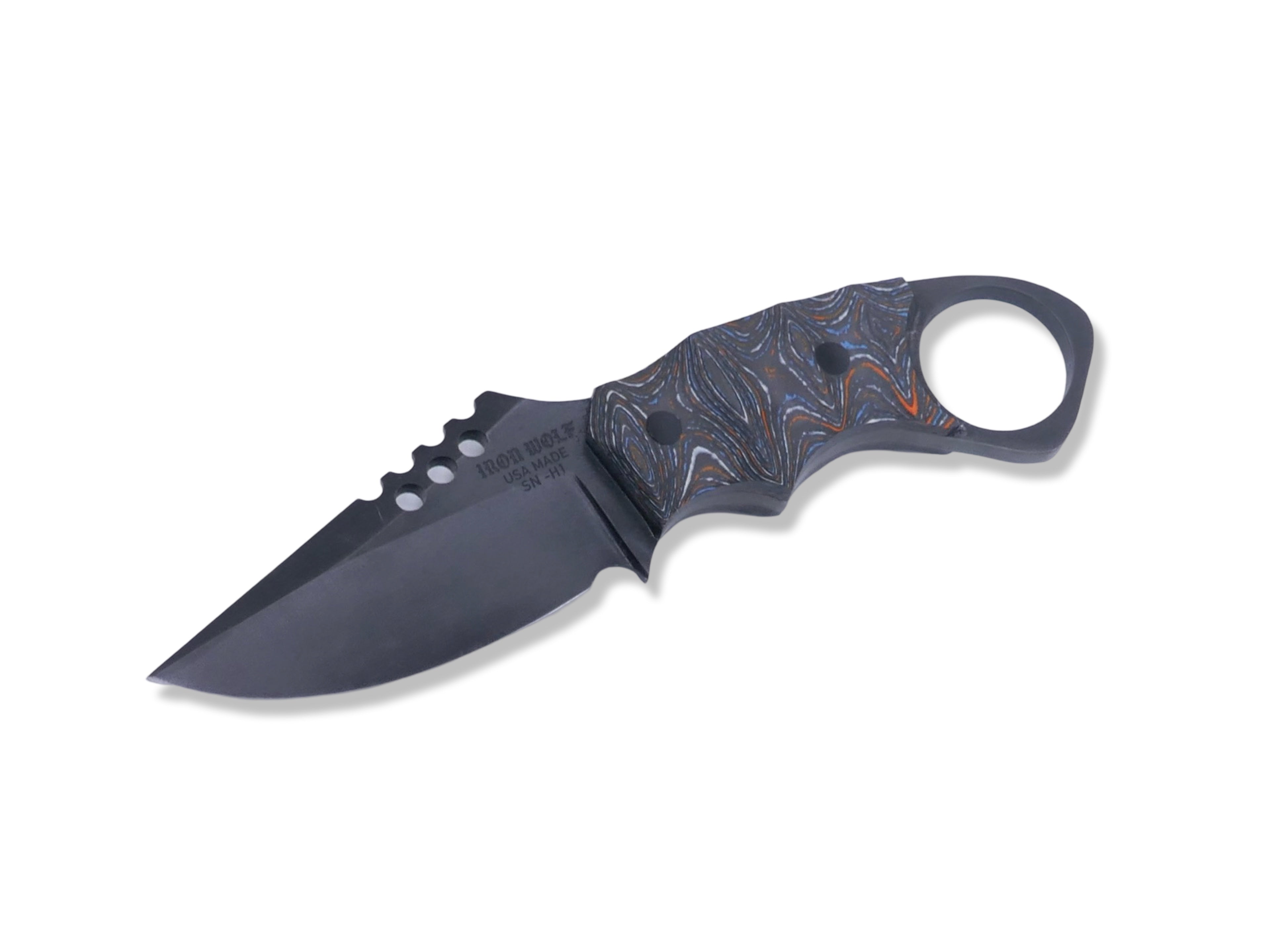 IRON WOLF Custom 1 of 1  - Tungsten Finish / Camo Carbon Handle / Carbon Fiber Pins
