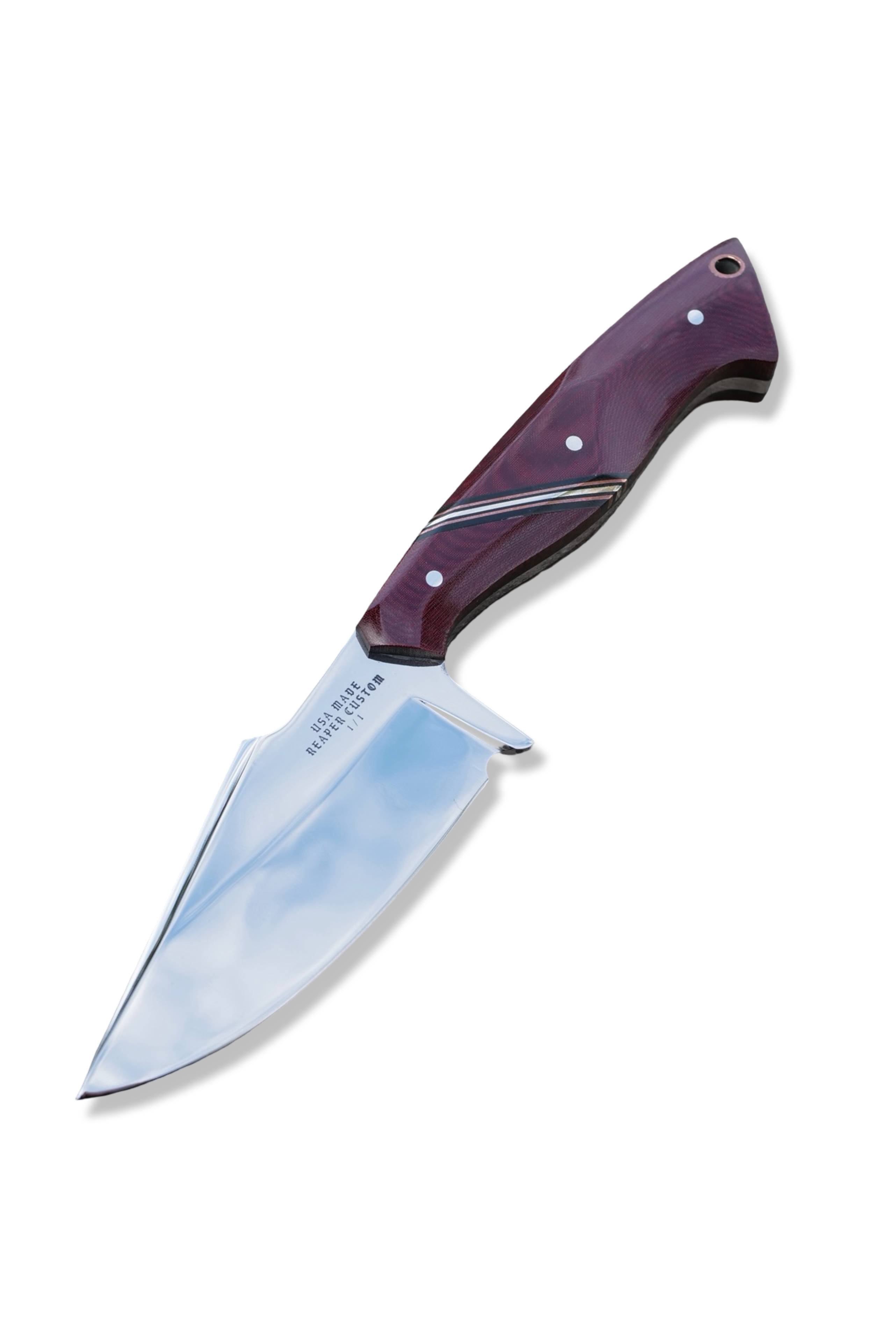 Reaper Custom 1 of 1 - Mirror Polish / 70’s Westinghouse Micarta / Nickel + Copper Split / Black G-10 Liner / Sheath Included