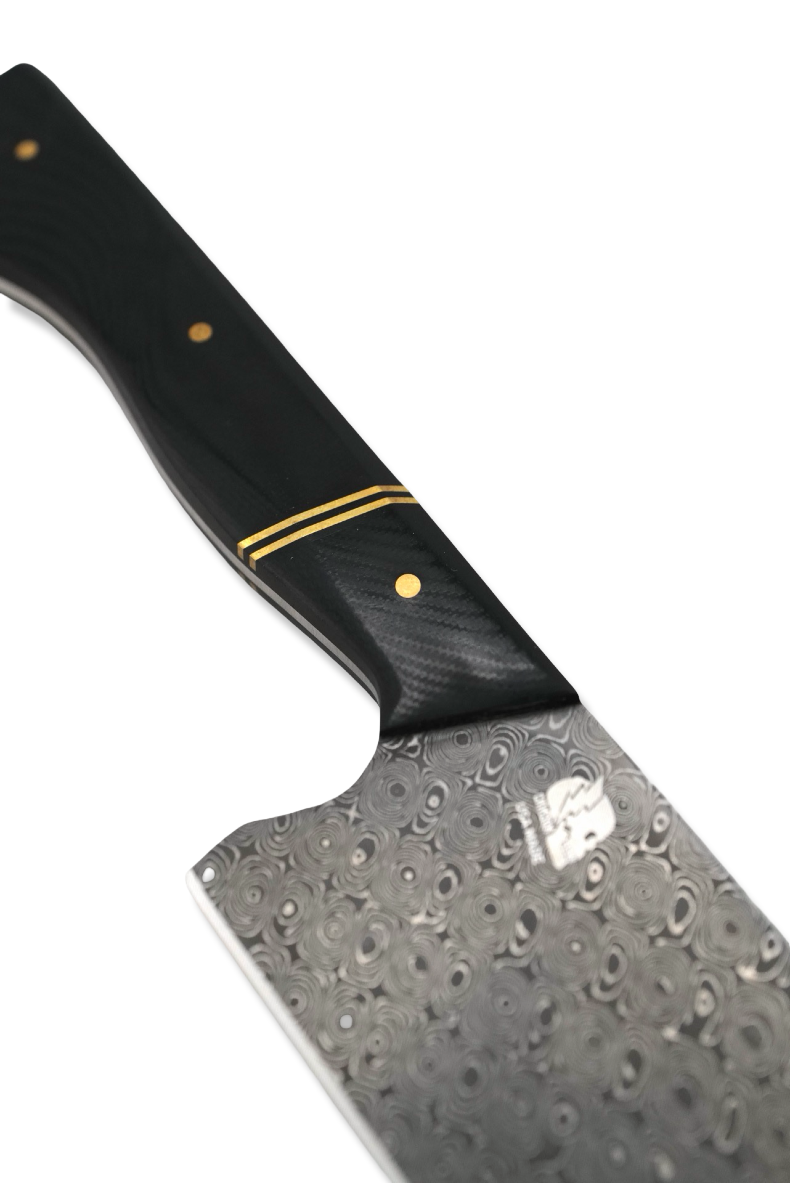 Custom Chef Pair - Vegas Forge Stainless Damascus / Black G-10 Handle / Brass Splits + Hardware