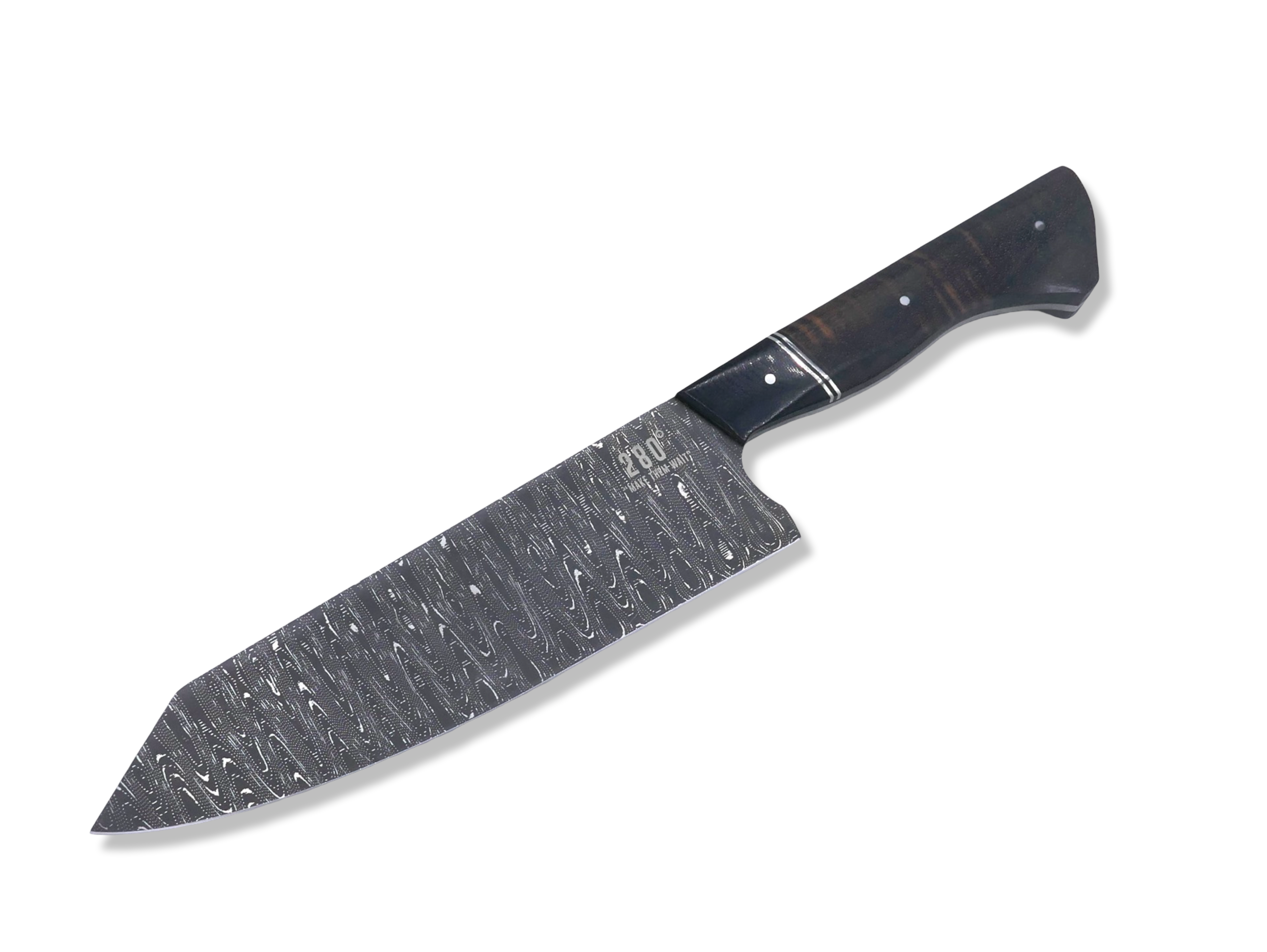 Custom Chef - Vegas Forge Stainless Damascus / Dot Matrix Pattern / Black G-10 / Nickel Split / Hawaiian Koa
