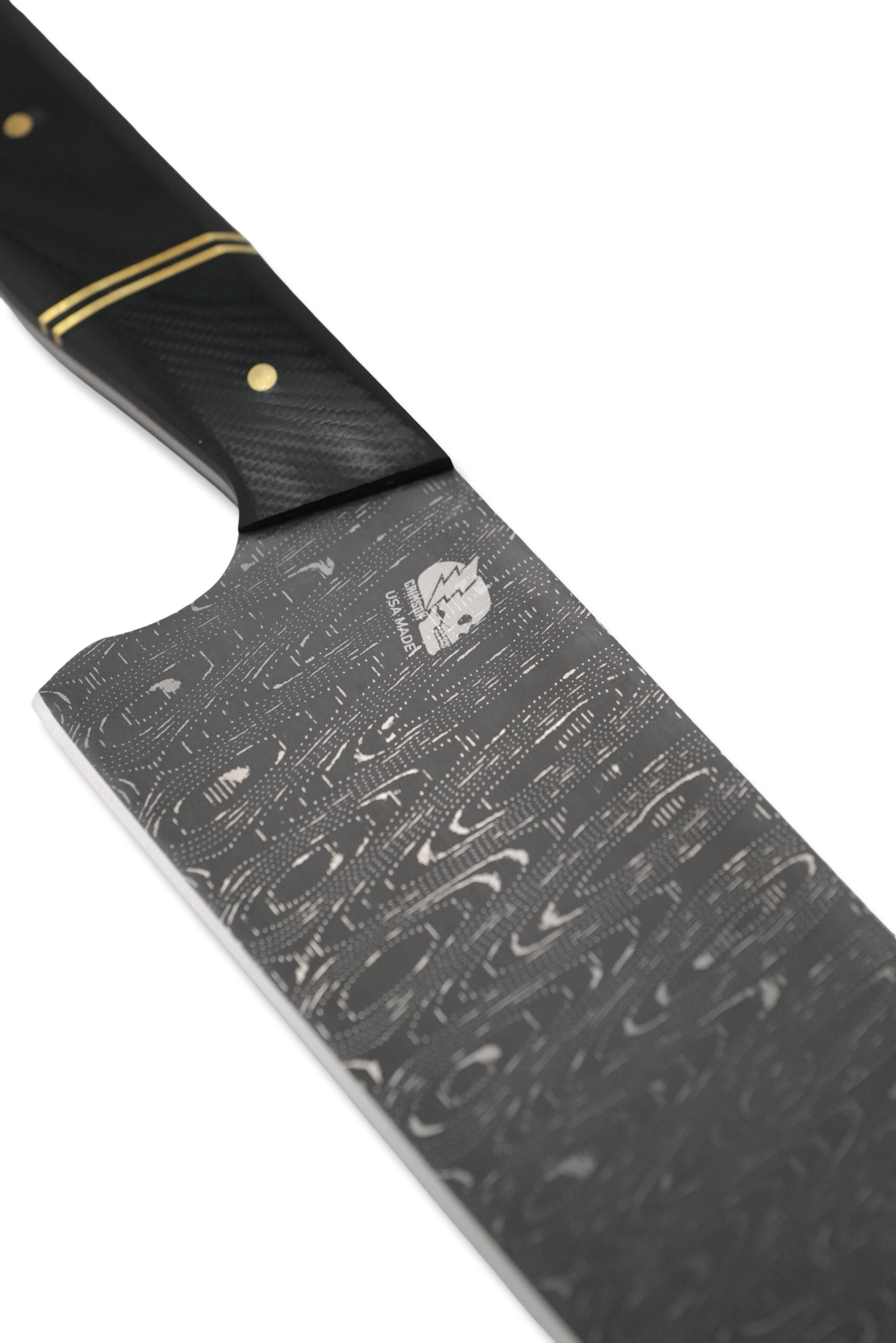 Custom Chef Pair - Vegas Forge Stainless Damascus / Black G-10 Handle / Brass Splits + Hardware