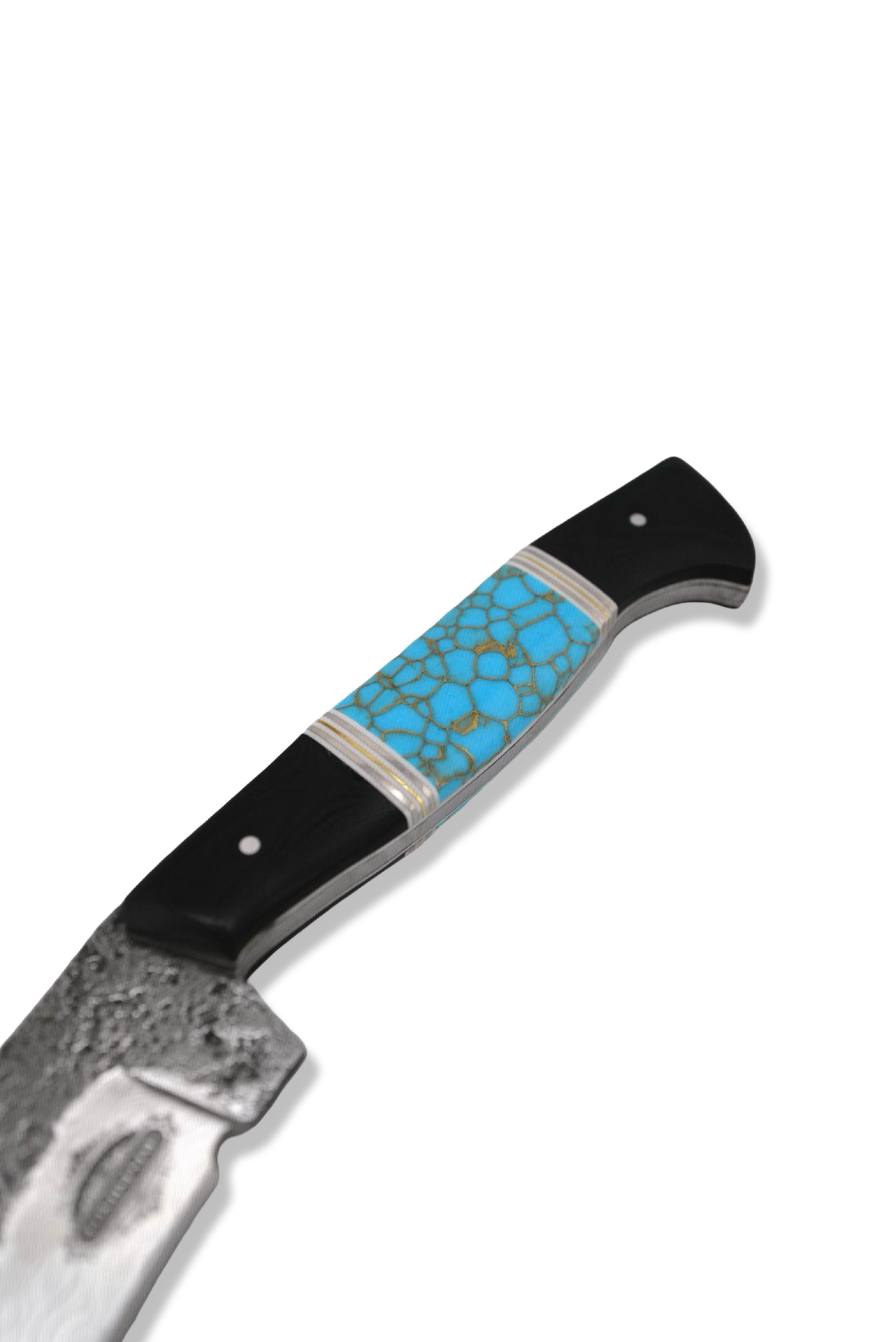 Forged Damascus Custom - Polished Damascus / Black G-10 / Brass Splits / Tru Stone Inlay