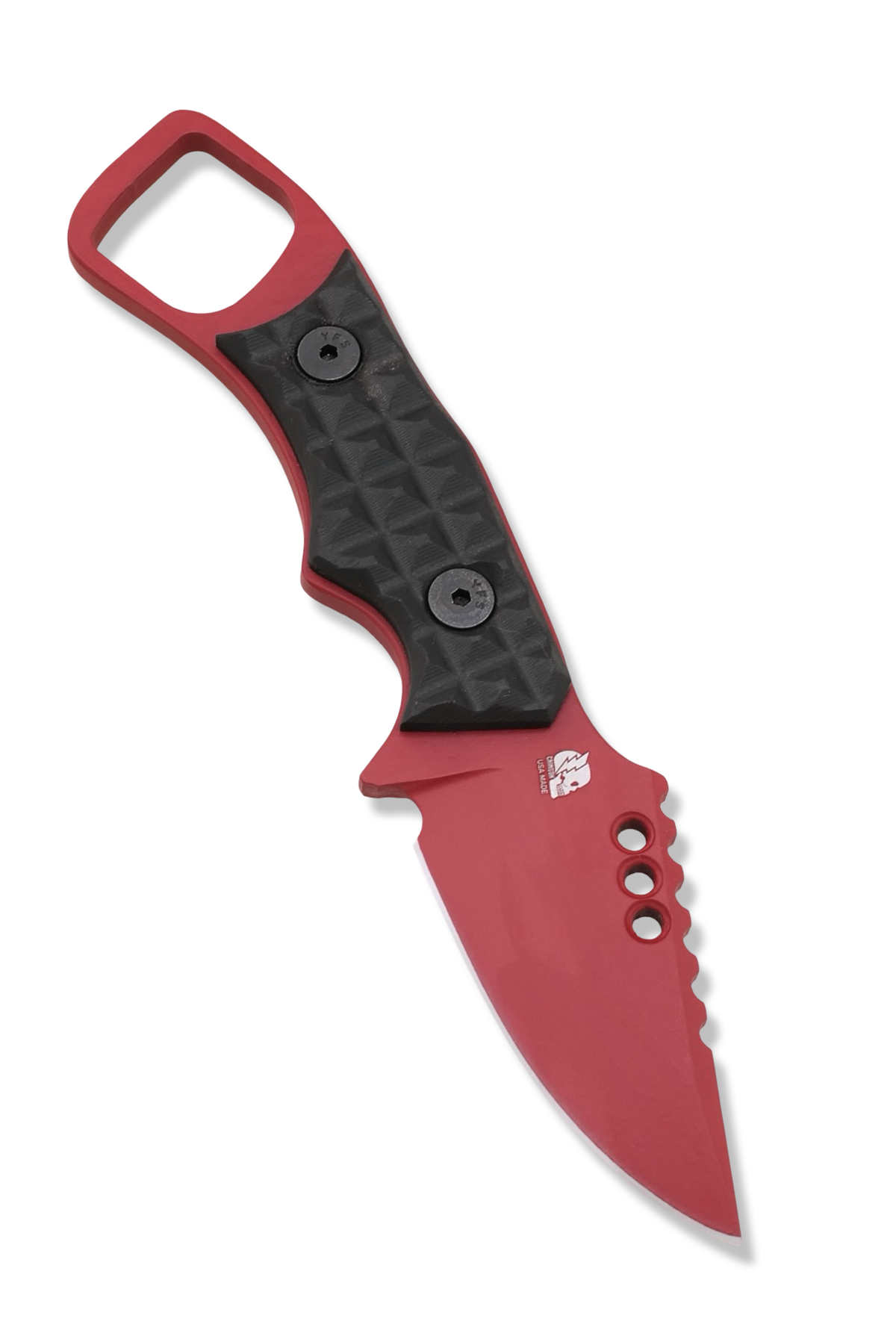 RPM Iron Wolf - Crimson Red Cerakote / Frag Pattern Black Richlite Handle / Leather Sheath Included