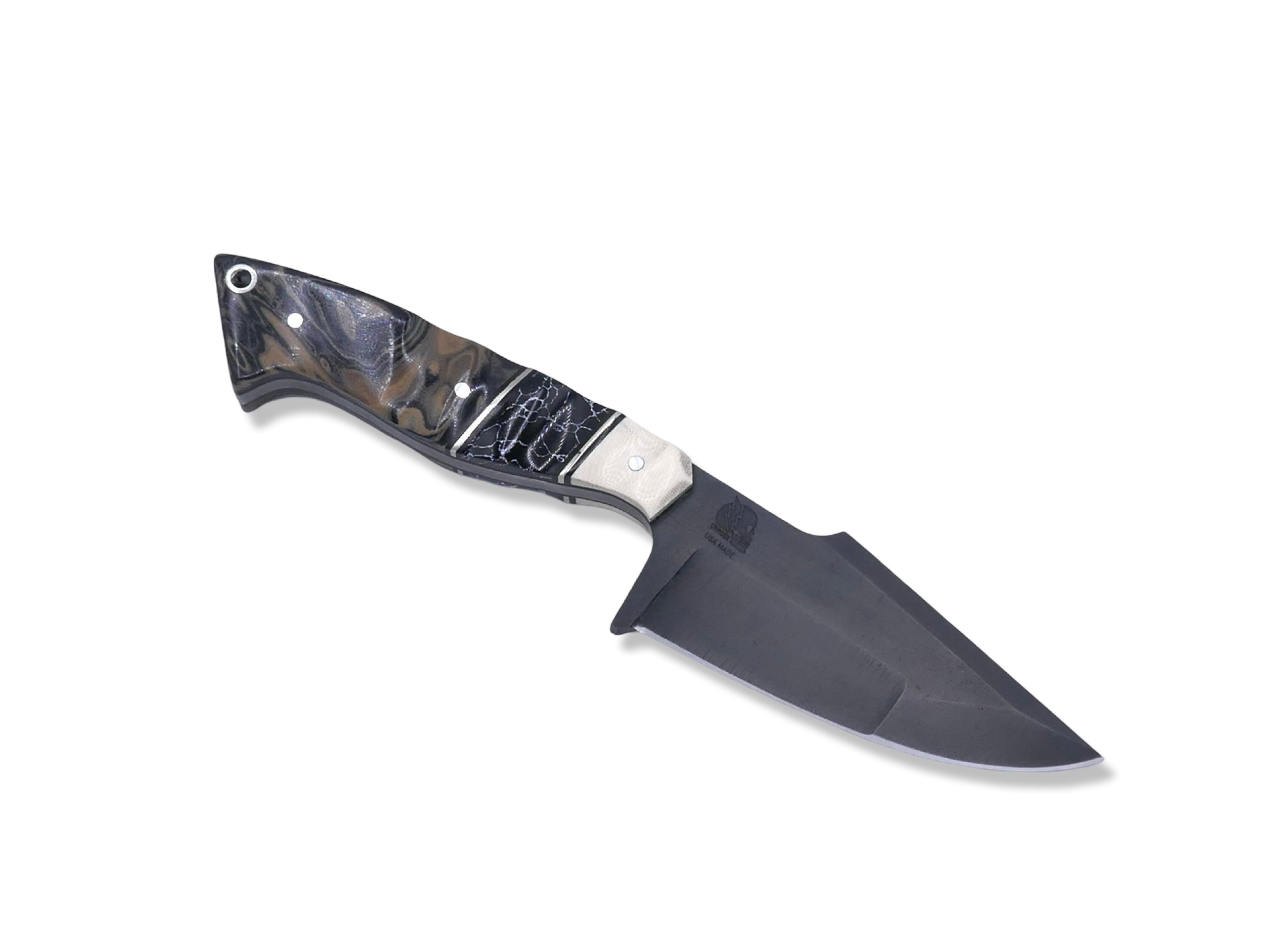 Reaper Custom 1 of 1 - Compound Grind / Tungsten Finish / Ivory G-10 / Nickel Splits/ Tru Stone Inlay / G-10 Burl