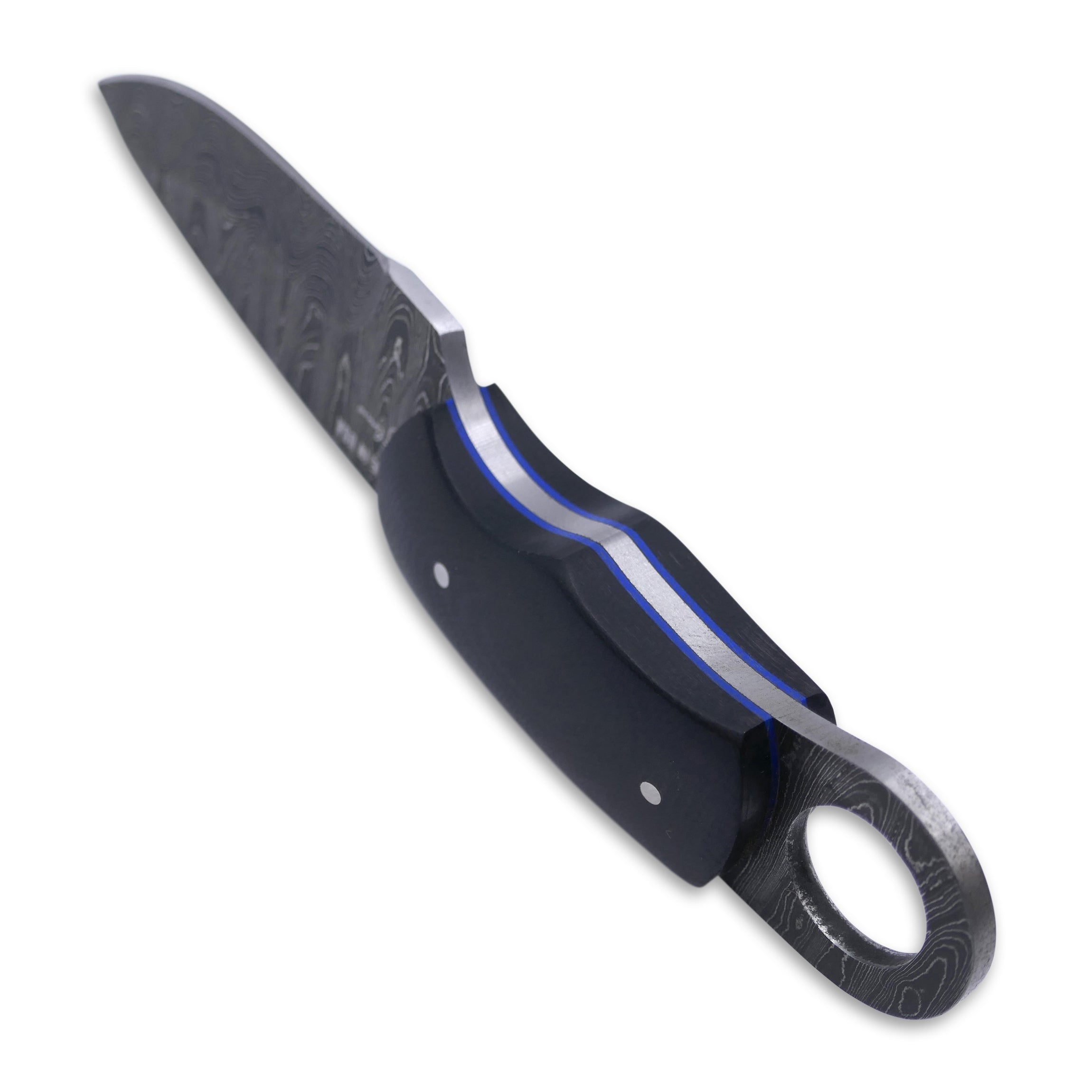 Honey Badger - Damascaus Fixed Blade / Black G-10 handle / Blue Liner - Crimson Tactical