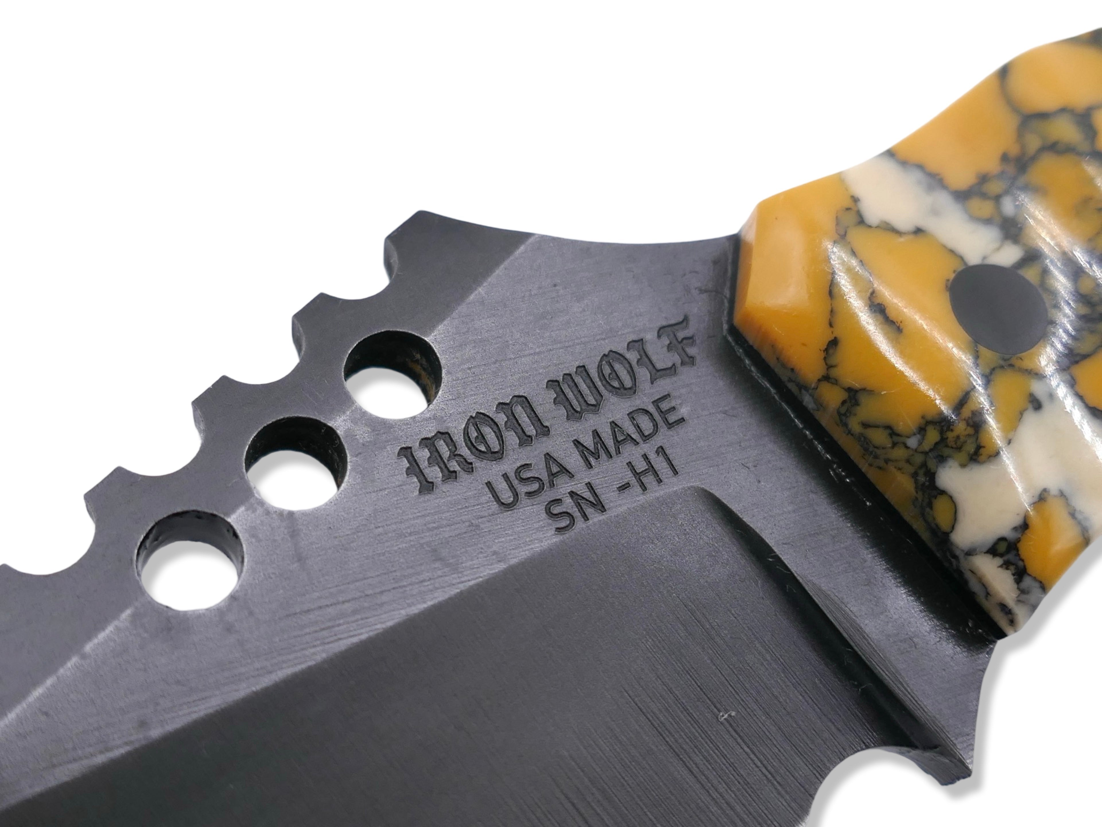 IRON WOLF Custom 1 of 1  -  Tungsten Finish / Tru Stone Handle / Black G-10 Liner / Carbon Fiber Pins / USA MADE
