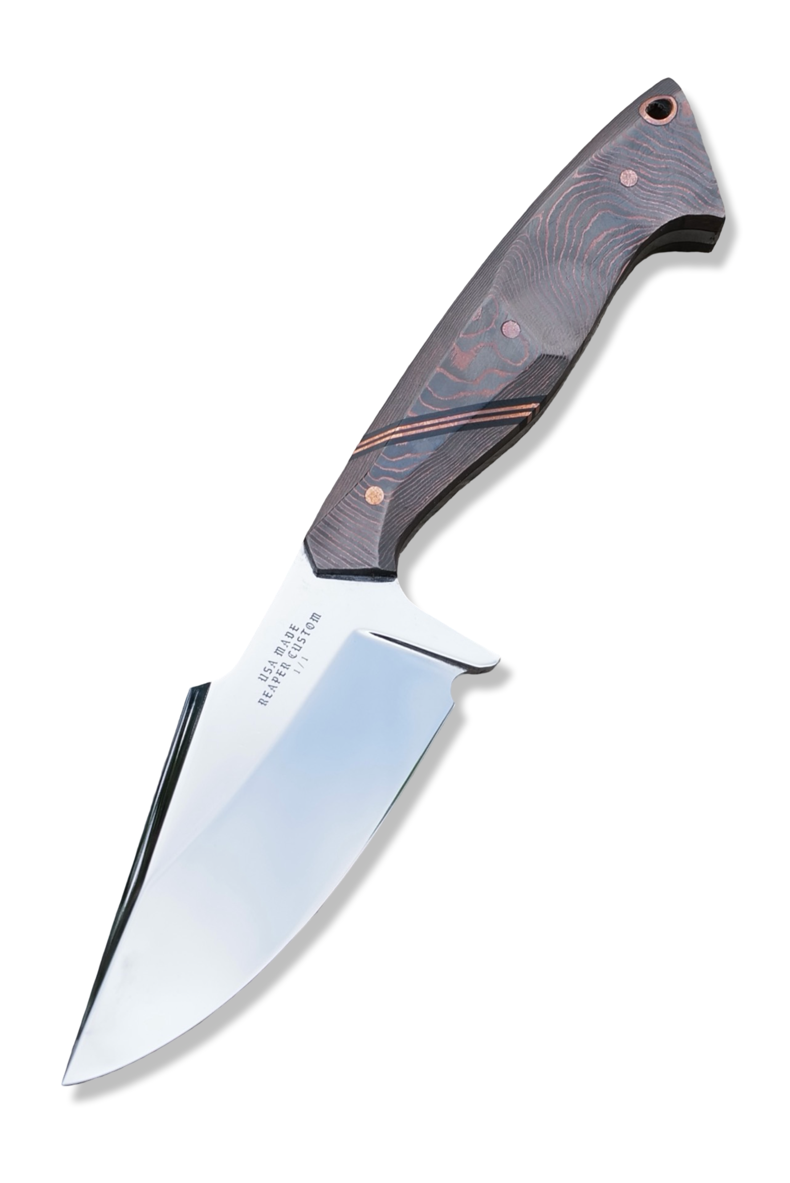 Reaper Custom 1 of 1 - Mirror Polish / Copper Carbon / Double Copper Split + Hardware / Black Liner / Sheath Included