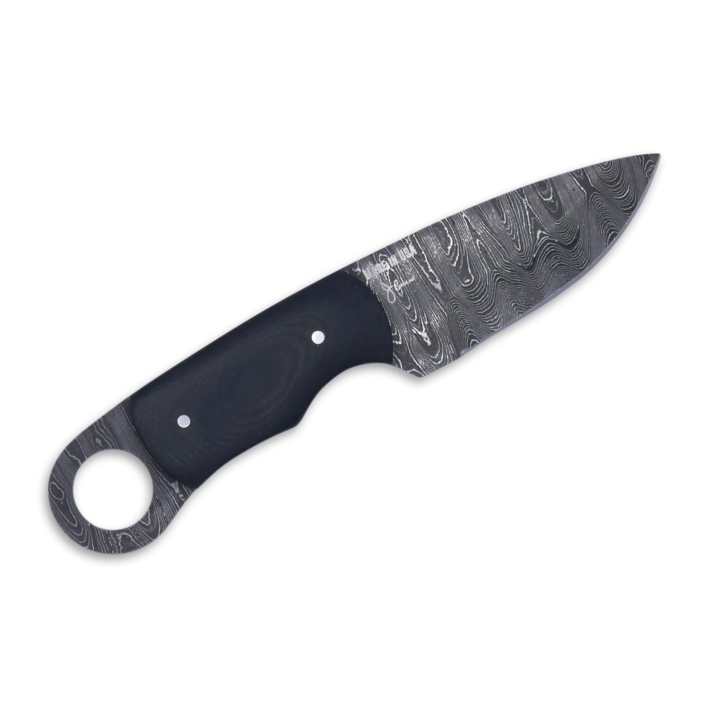 Honey Badger - Damascaus Fixed Blade / Black G-10 handle / Blue Liner - Crimson Tactical