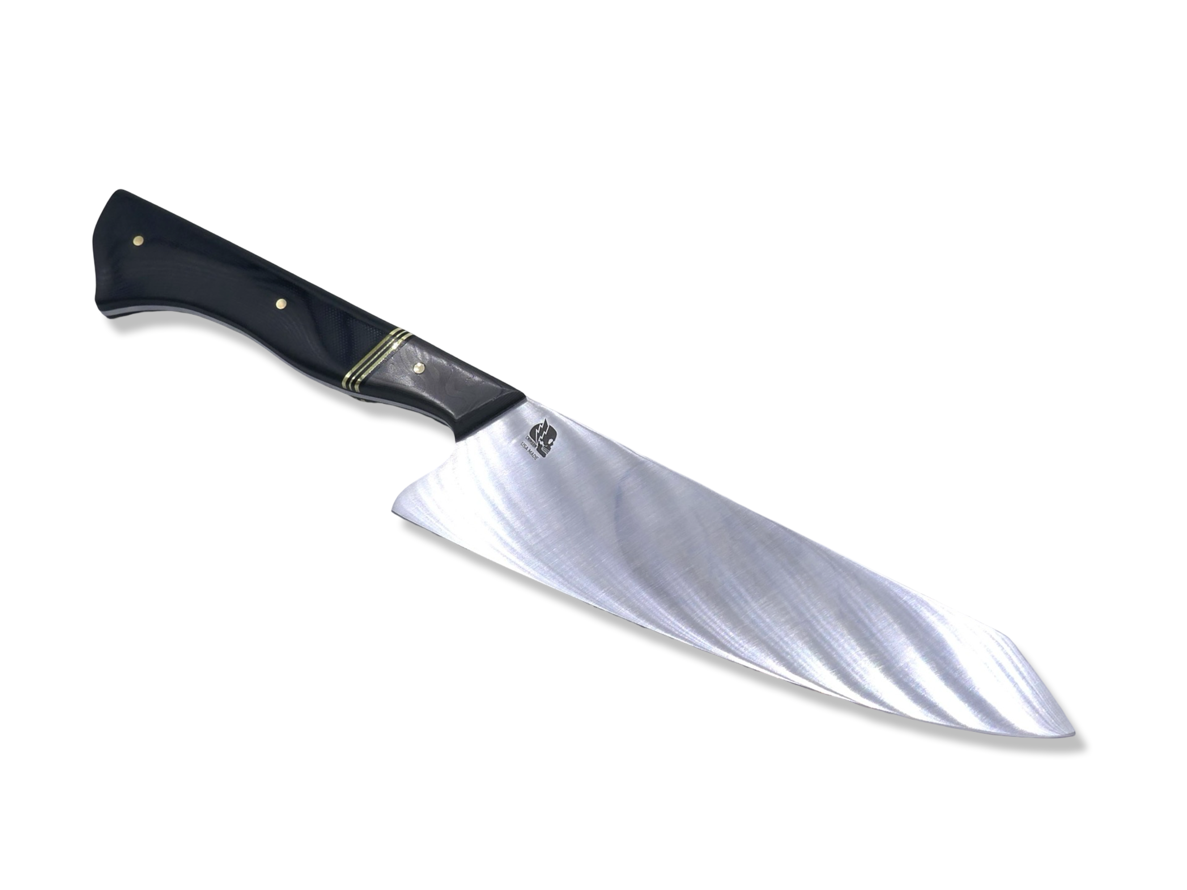 CUSTOM Chef Knife - Camo Carbon / Triple Brass Split / Black G-10 Handle