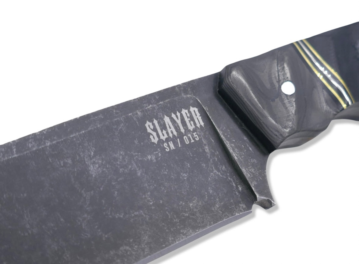 Slayer Mini Hollow Grind Custom - Dark Stonewash / Camo Carbon + Nickel and Brass Split / Black G-10 Handle