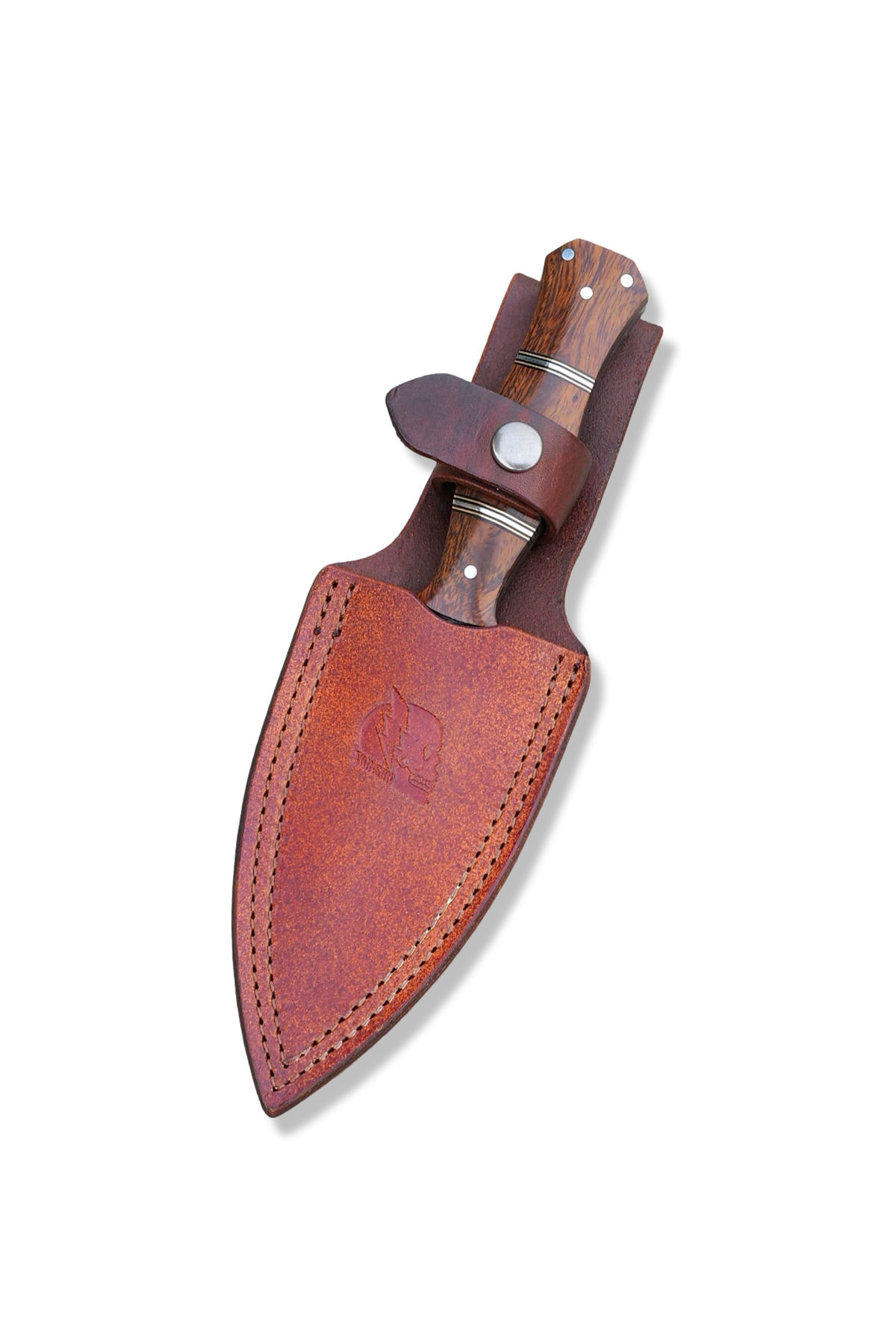 NIGHT HAWK Custom - Mirror Polish W/ Fuller / Iron Wood Handle / Dual Brass + Nickel Splits / Brown Sheath