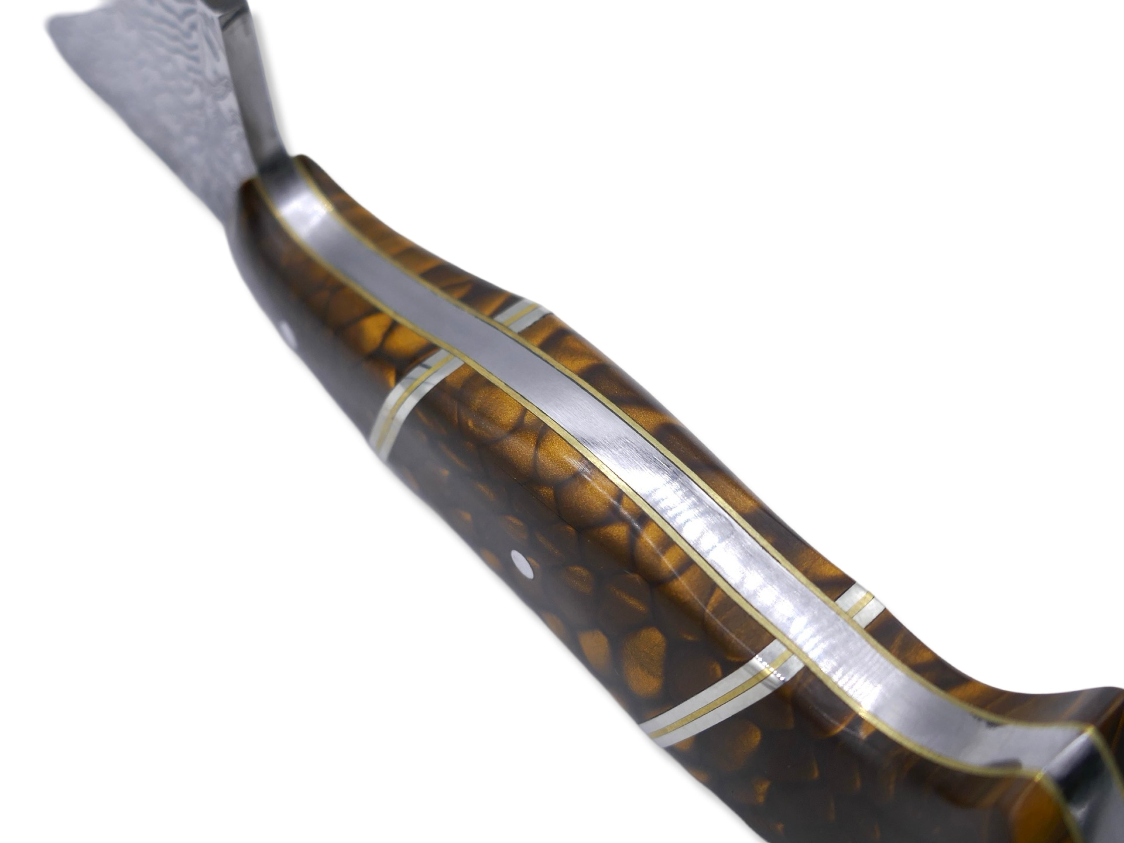 Reaper Custom - Polished Stainless Dragon Scale Pattern San Mai Damascus / Crocodile Sheath