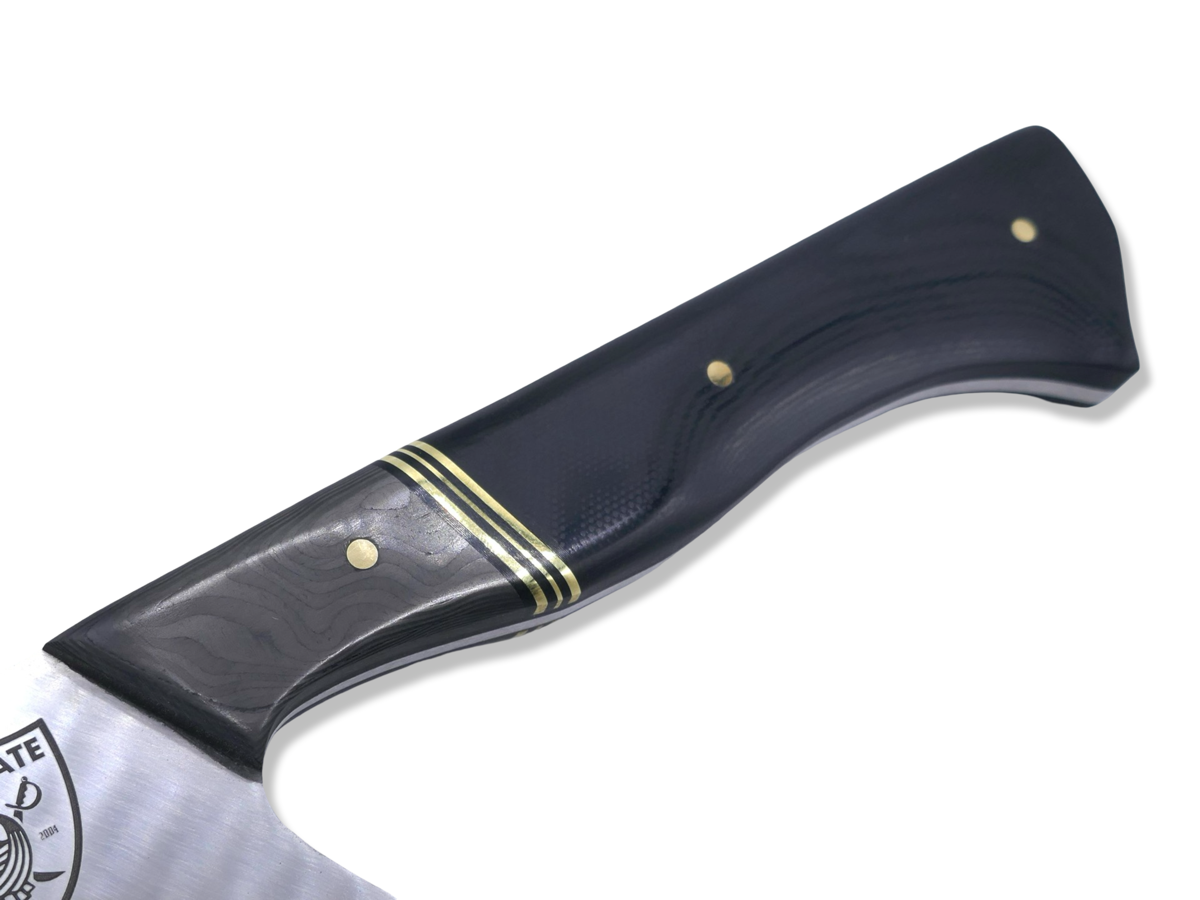 CUSTOM Chef Knife - Camo Carbon / Triple Brass Split / Black G-10 Handle