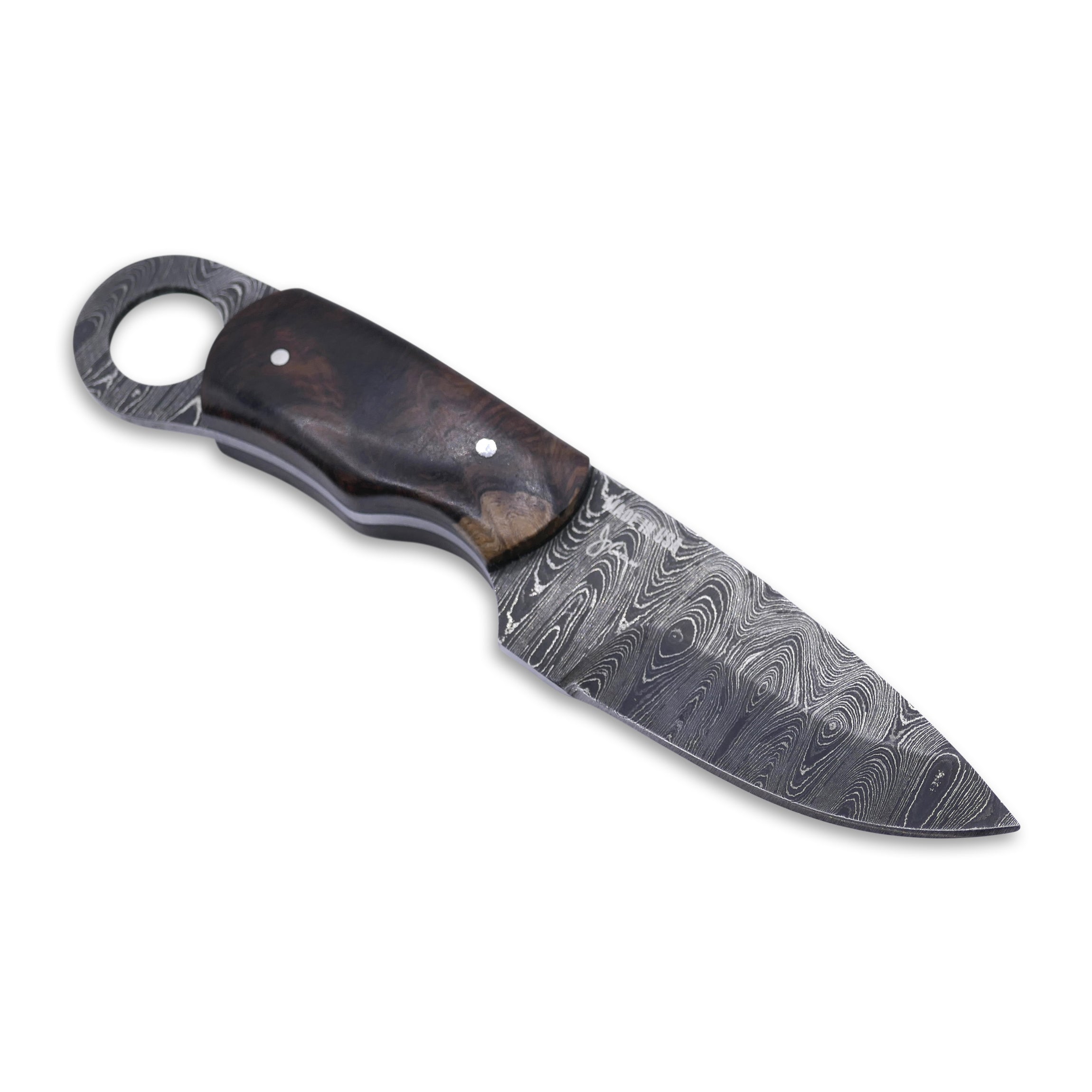 Honey Badger - Damascaus Fixed Blade / Desert Iron Wood / Black Liner - Crimson Tactical