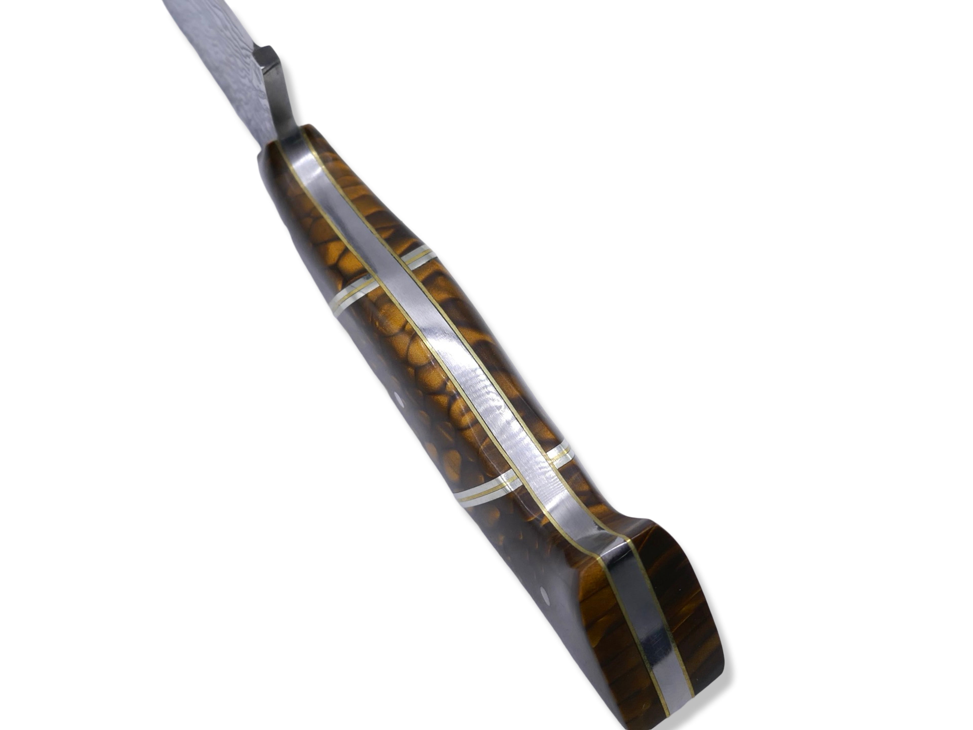 Reaper Custom - Polished Stainless Dragon Scale Pattern San Mai Damascus / Crocodile Sheath