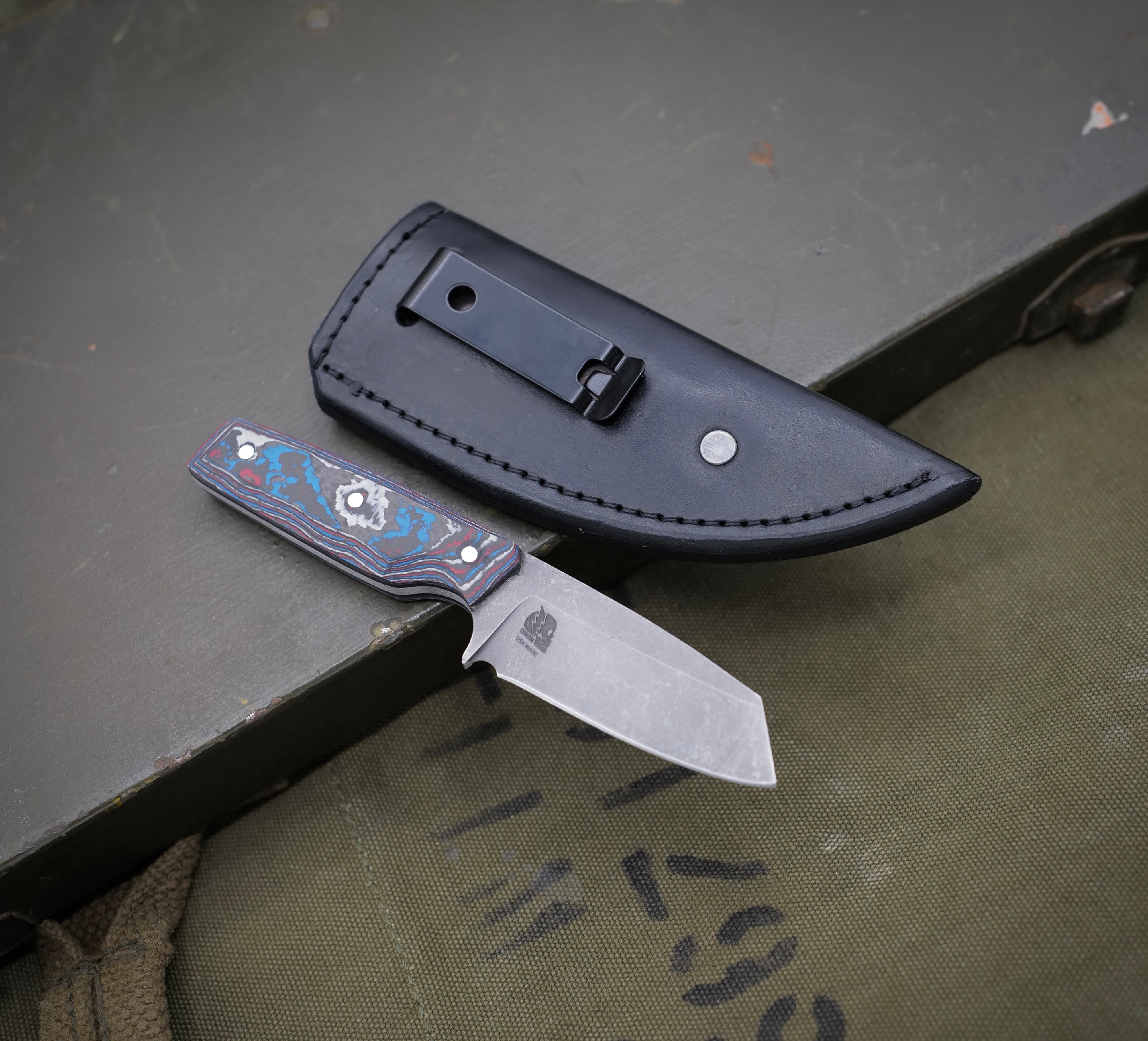 Roach 1 of 1 Custom Stainless - Light Stonewash / America Camo Carbon / Black G-10 Liner / SHEATH INCLUDED