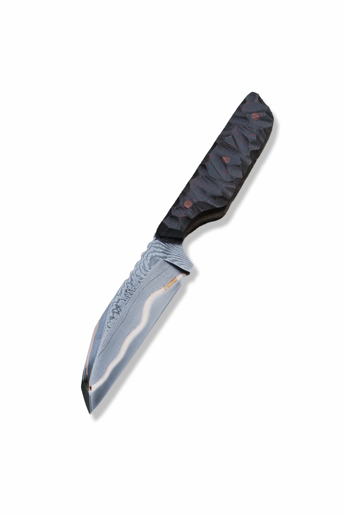 Rattler Custom - Polished Baker Forge Coppermai / Rock Texture Copper Carbon Handle / Copper Pins