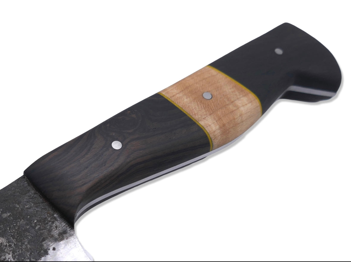 EREBUS - Hand Forged Kitchen Knife / Cocobolo W/ Oak Inlays / Yellow G-10 Inlay