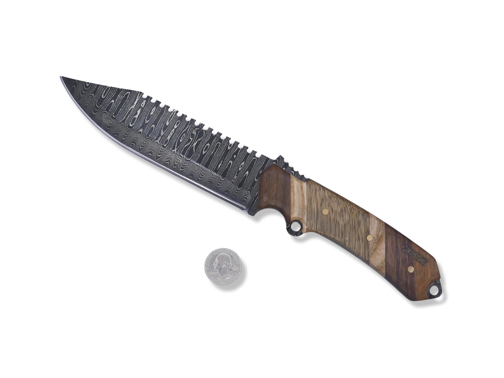 Damascus Blade - Walnut / White Oak / Black Limba - Chris Cole Design - Crimson Tactical