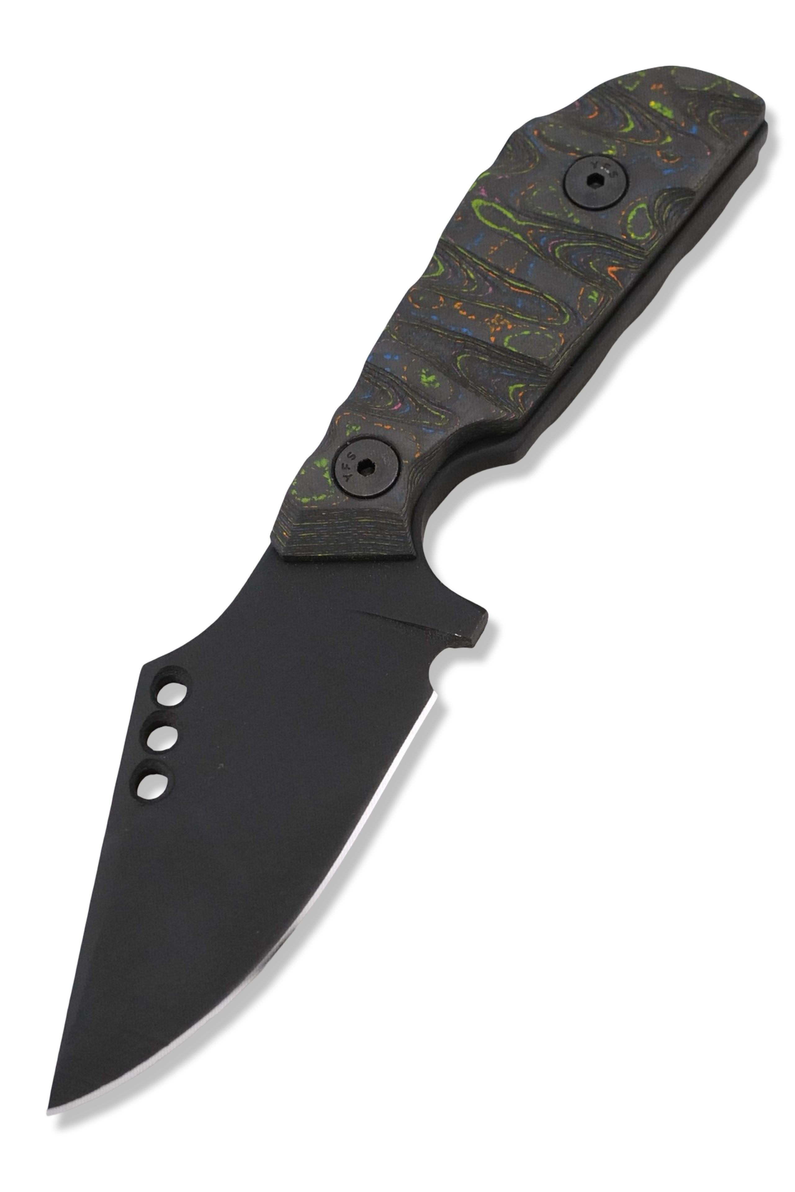 The Duke - Black Cerakote / 80’s Camo Carbon Bolt on Handle / USA Made leather sheath included