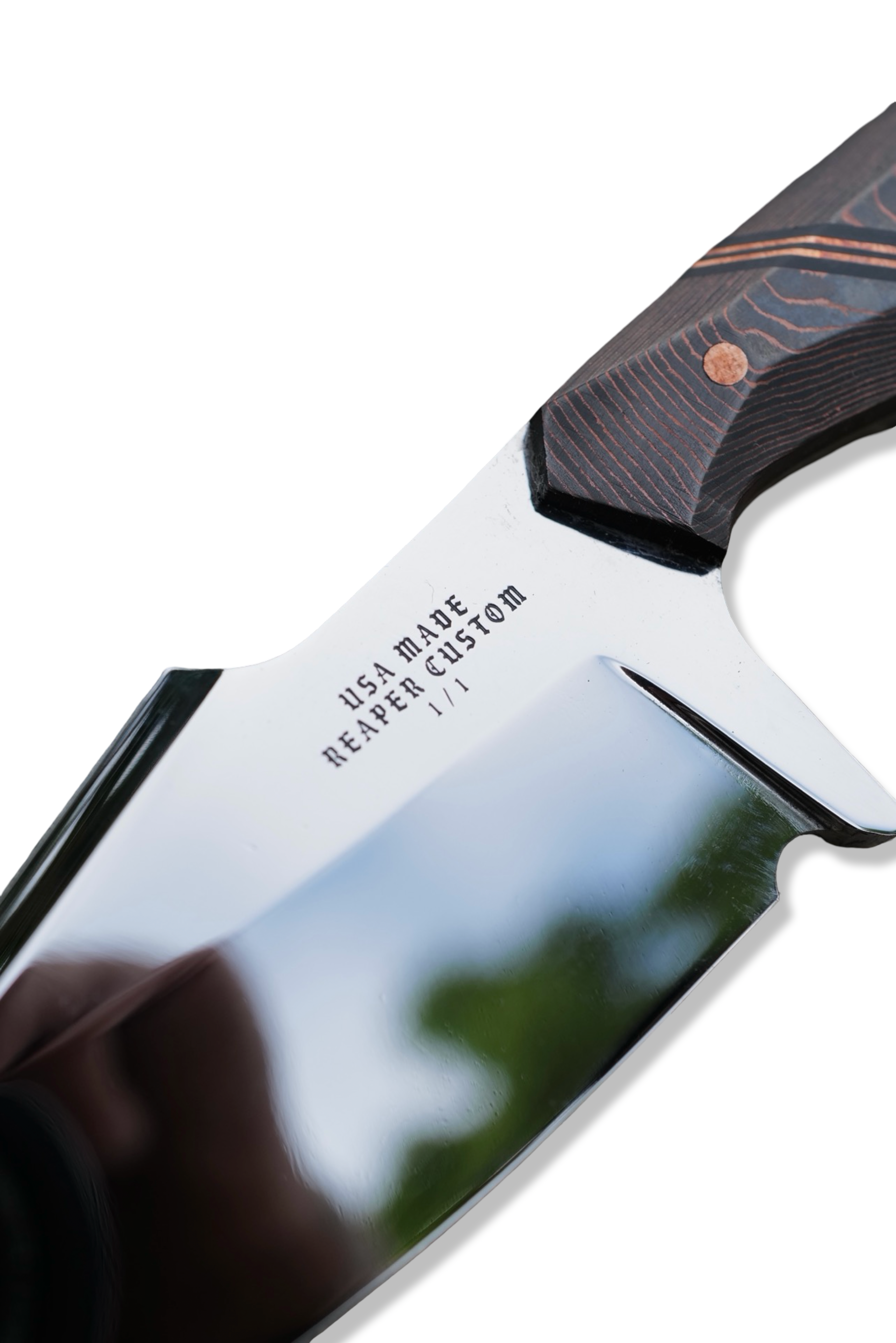 Reaper Custom 1 of 1 - Mirror Polish / Copper Carbon / Double Copper Split + Hardware / Black Liner / Sheath Included