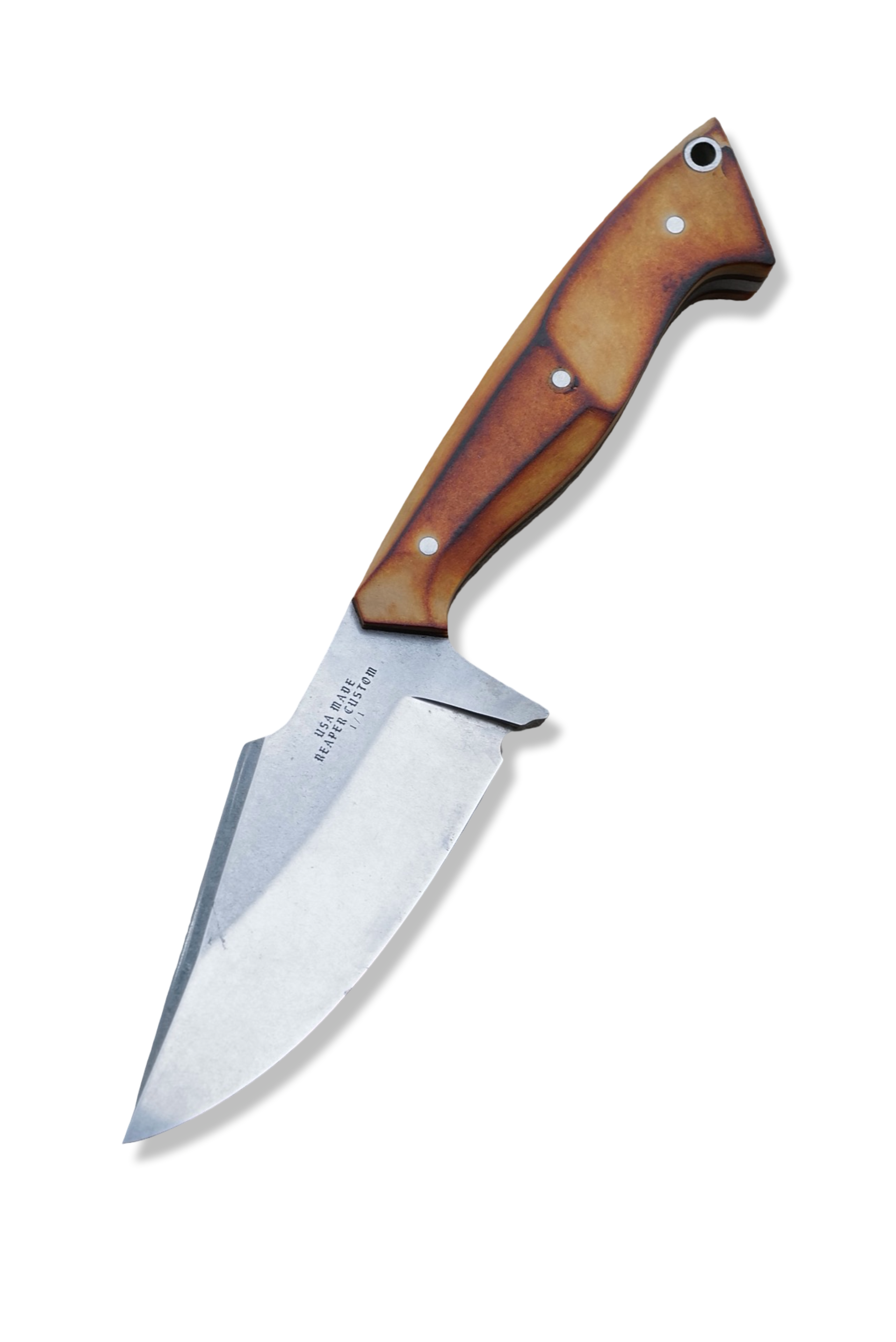 Reaper Custom 1 of 1 - Two Tone Polish Tumble / Torched Richlite Handle / Westinghouse Liners / Sheath Included
