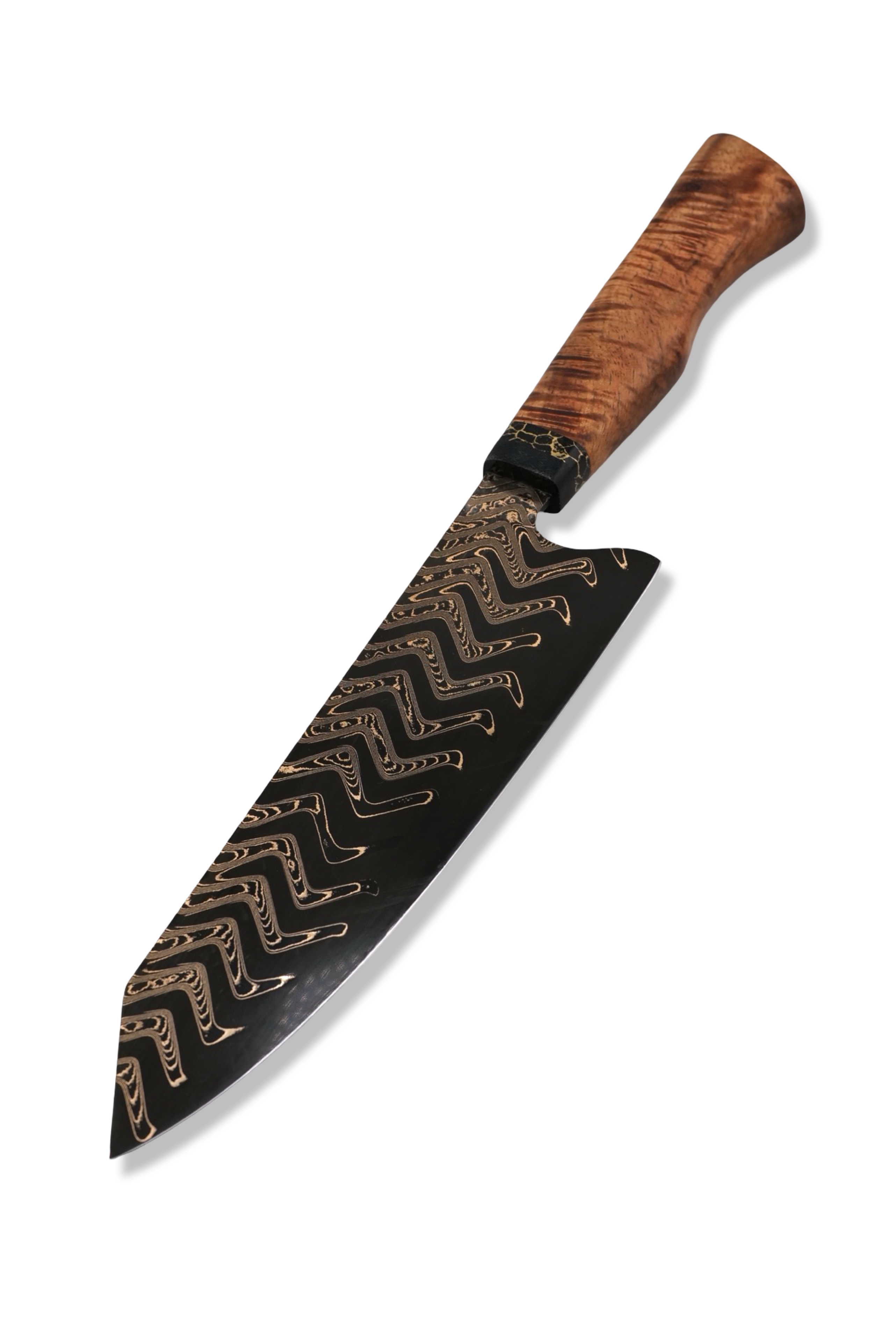Custom Hidden Tang Chef - Baker Forge Bronze Mai Damascus / Micarta / Tru Stone / Hawaiian Koa Handle