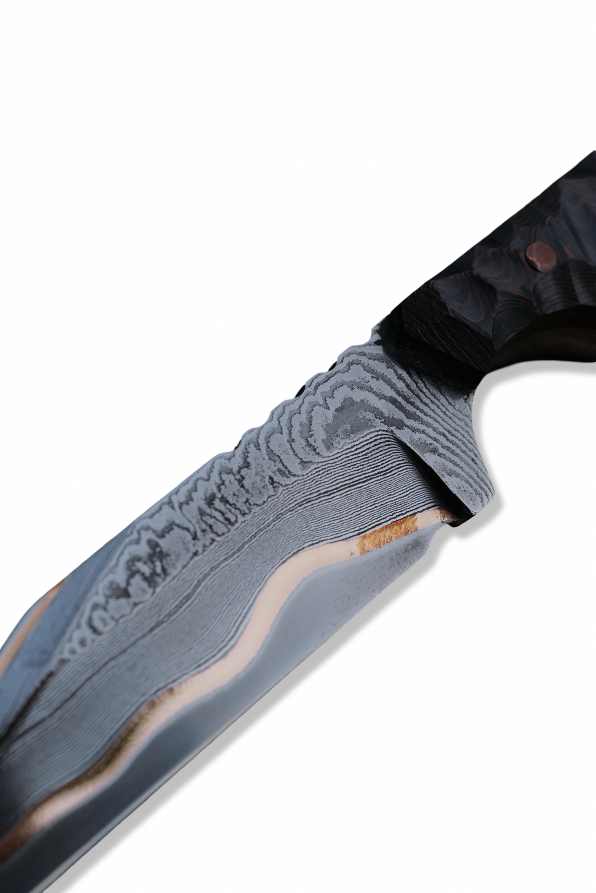 Rattler Custom - Polished Baker Forge Coppermai / Rock Texture Copper Carbon Handle / Copper Pins